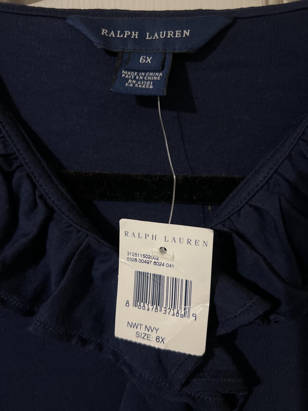 Polo Ralph Lauren Ralph Lauren Girls Navy Blue Ruffle Collar Long Sleeve Top 6 Size ONE SIZE - 4 Thumbnail