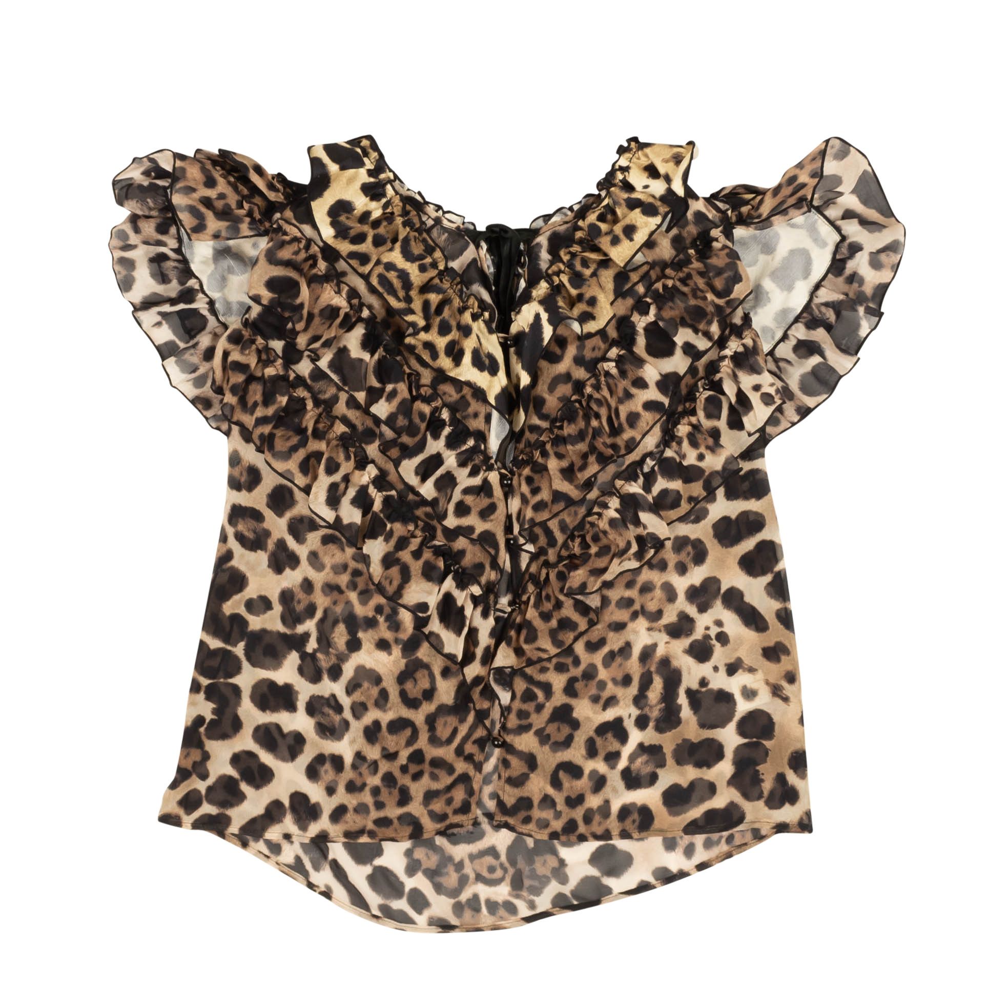 image of Rodarte Brown Leopard Print Silk Short Sleeve Blouse Size S, Women's