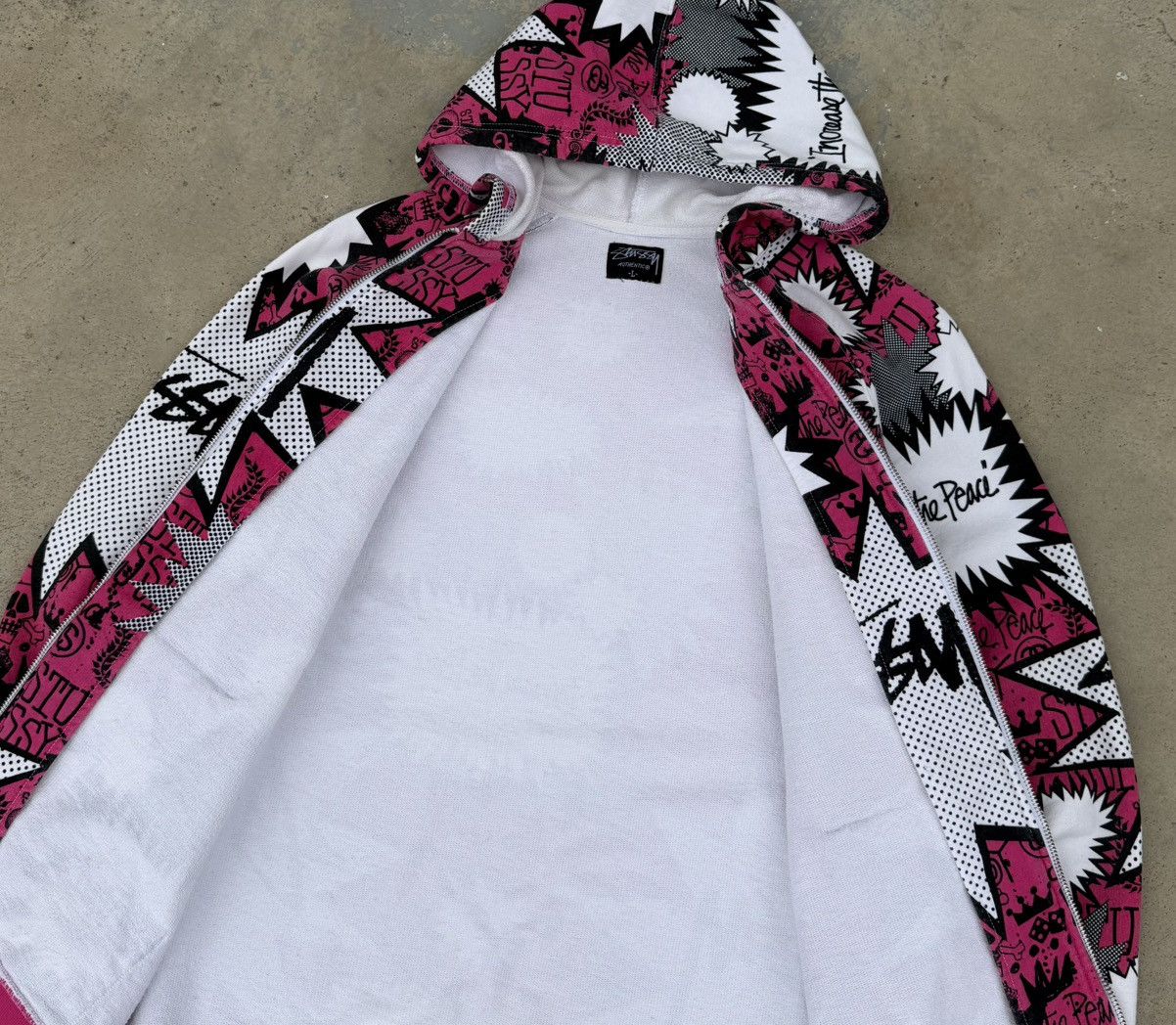 Stussy Stüssy Zip Hoodie All Over Print Pink Graphic Streetwear Size US L / EU 52-54 / 3 - 7 Thumbnail