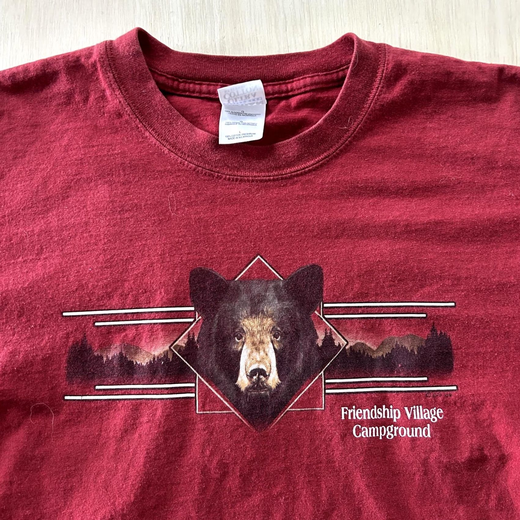Gildan Vintage Y2K Bear Shirt Mens Large Red Friendship Village Camping Tee T-Shirt Size US L / EU 52-54 / 3 - 2 Thumbnail