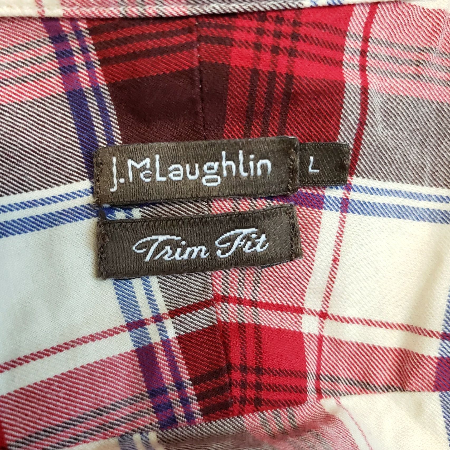 J.McLaughlin J McLaughlin Mens Trim Fit Shirt Sz Large Red Blue Plaid Long Sleeve Cotton Shirt N./a Size US L / EU 52-54 / 3 - 5 Thumbnail