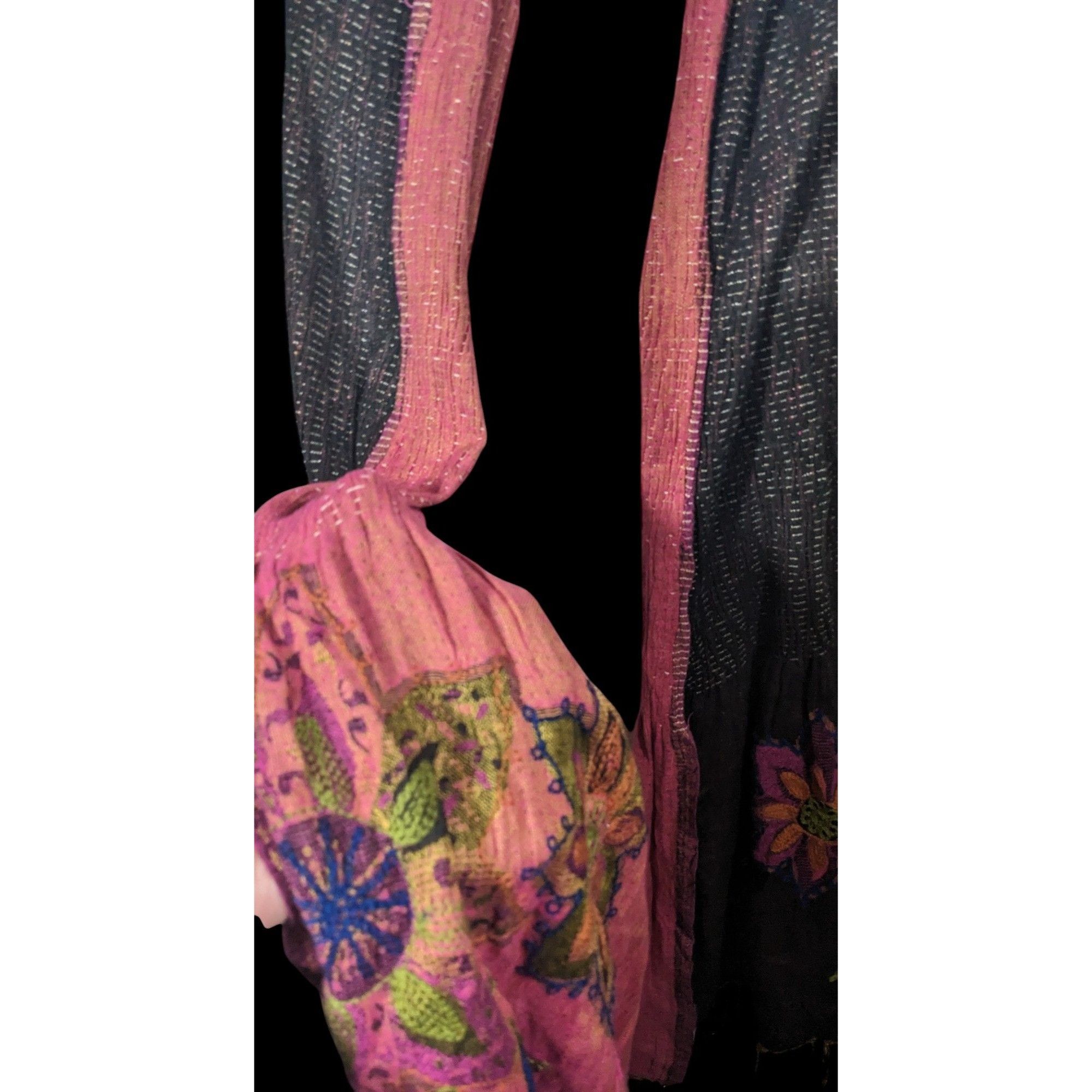 Other Vintage Bohemian Grey And Pink Floral Embroidered Scarf Size ONE SIZE - 10 Thumbnail