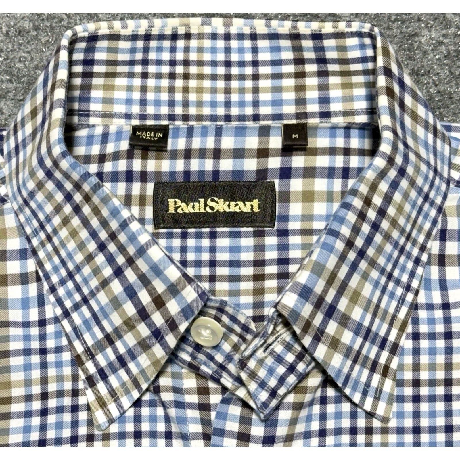 Paul Stuart Paul Stuart Dress Shirt Mens M Blue White Check Pocket Made in Italy Size 40R - 2 Thumbnail
