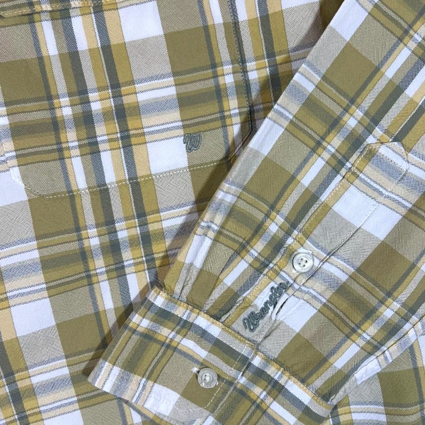 Wrangler WRANGLER Shirt Button-Up Long Sleeve Check 2XL Yellow Grey White Plaid Classic Mens XXL Size US XXL / EU 58 / 5 - 3 Thumbnail