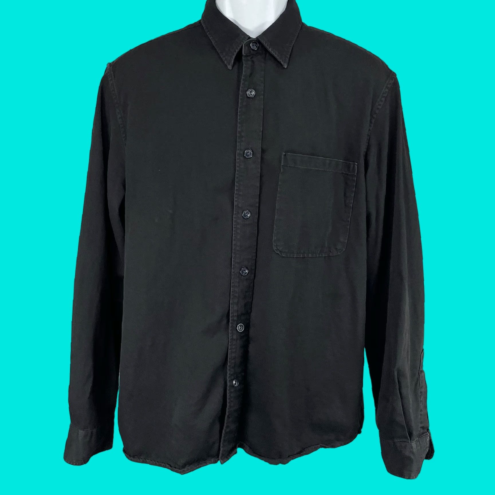 C.O.F. Studio Shirt Button-Up Black L Men Cotton Long Sleeve Button-Down Italy Vintage No