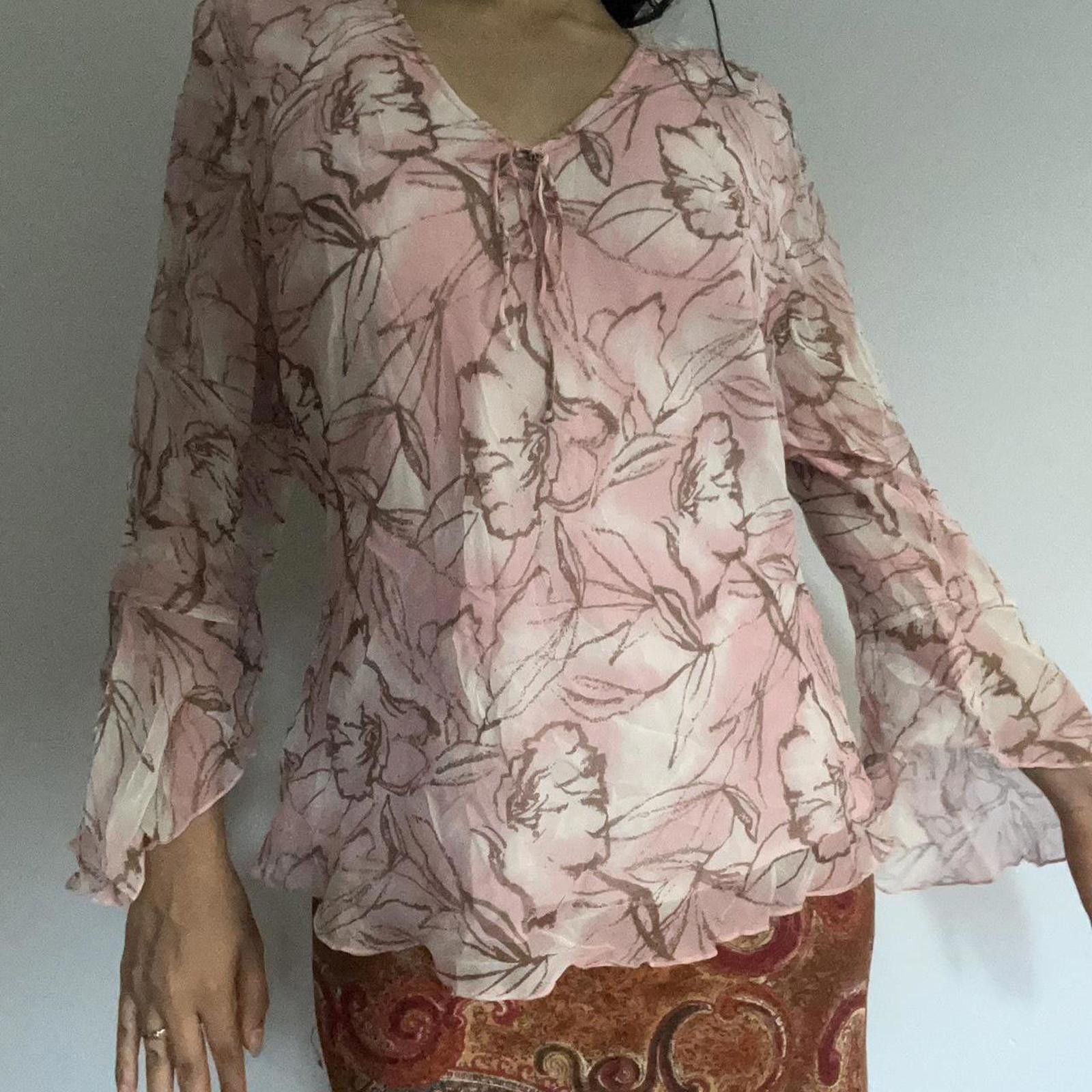Other Pink and brown soft floral silk long sleeve blouse Size M / US 6-8 / IT 42-44 - 5 Thumbnail