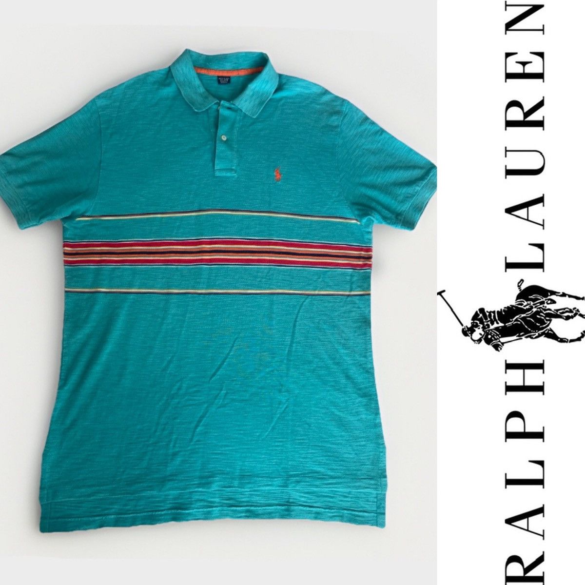 Designer × Polo Ralph Lauren Y2Y RALPH LAUREN Polo Shirt XL Blue Aztec Stripe Orange Pony Size US XL / EU 56 / 4 - 1 Thumbnail