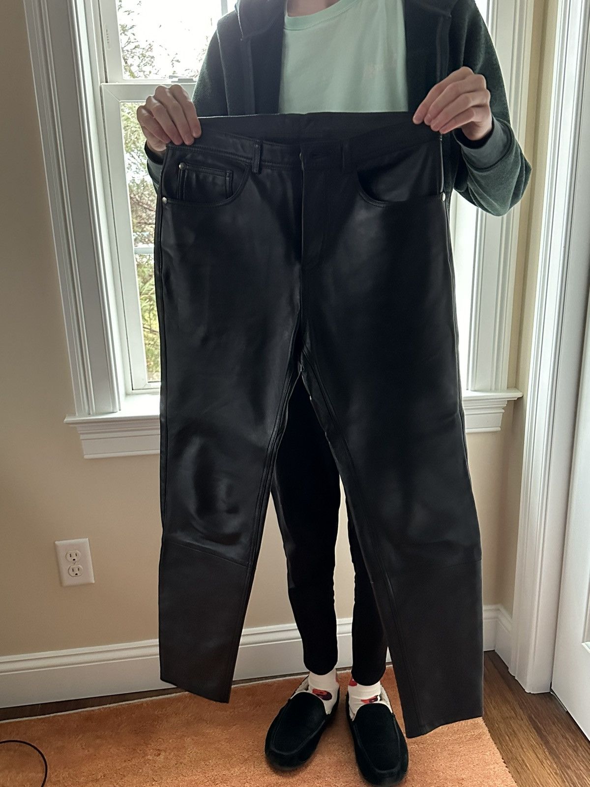 image of Zara Leather Trousers in Black, Men's (Size 29)