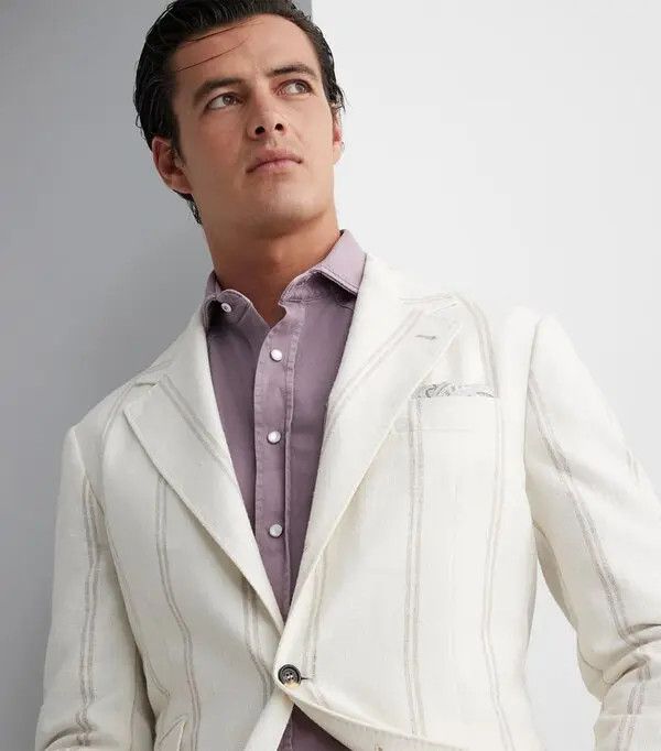 Brunello Cucinelli o1y0526 Single-breasted Blazer in White Size US L / EU 52-54 / 3 - 2 Thumbnail