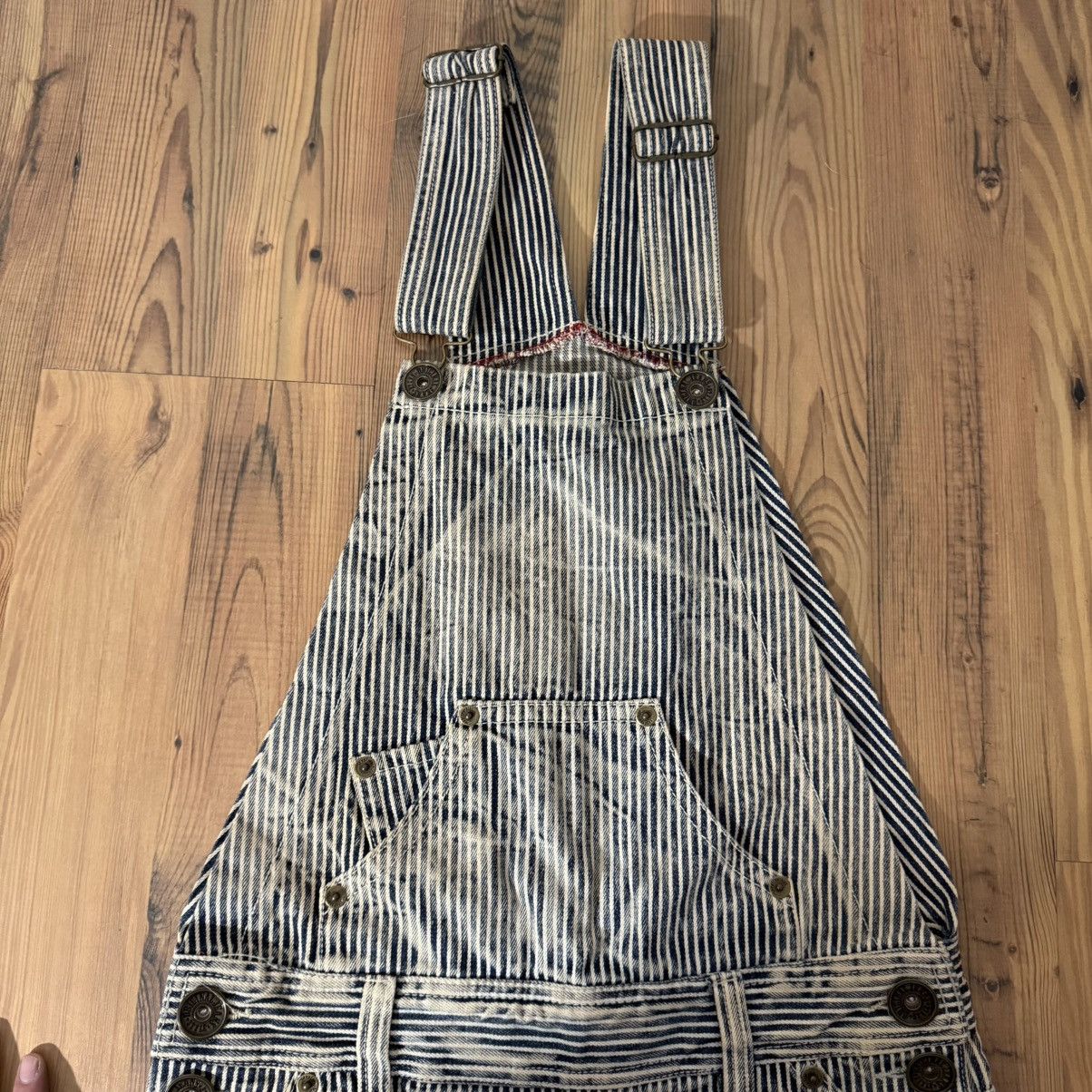 Japanese Brand × Vintage Japanese Vintage Striped Distressed Denim Jumpsuit (M) Size US 30 / EU 46 - 4 Thumbnail