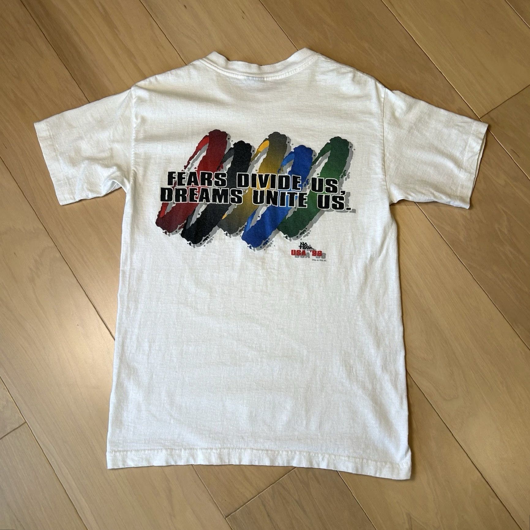 No Fear VINTAGE No Fear Dreams Unite Us 1996 White Tee Short Sleeve S/M Unisex Cotton Graphic Tee 1990s Sportswear Beach Mens Womens Size US 29 - 2 Thumbnail