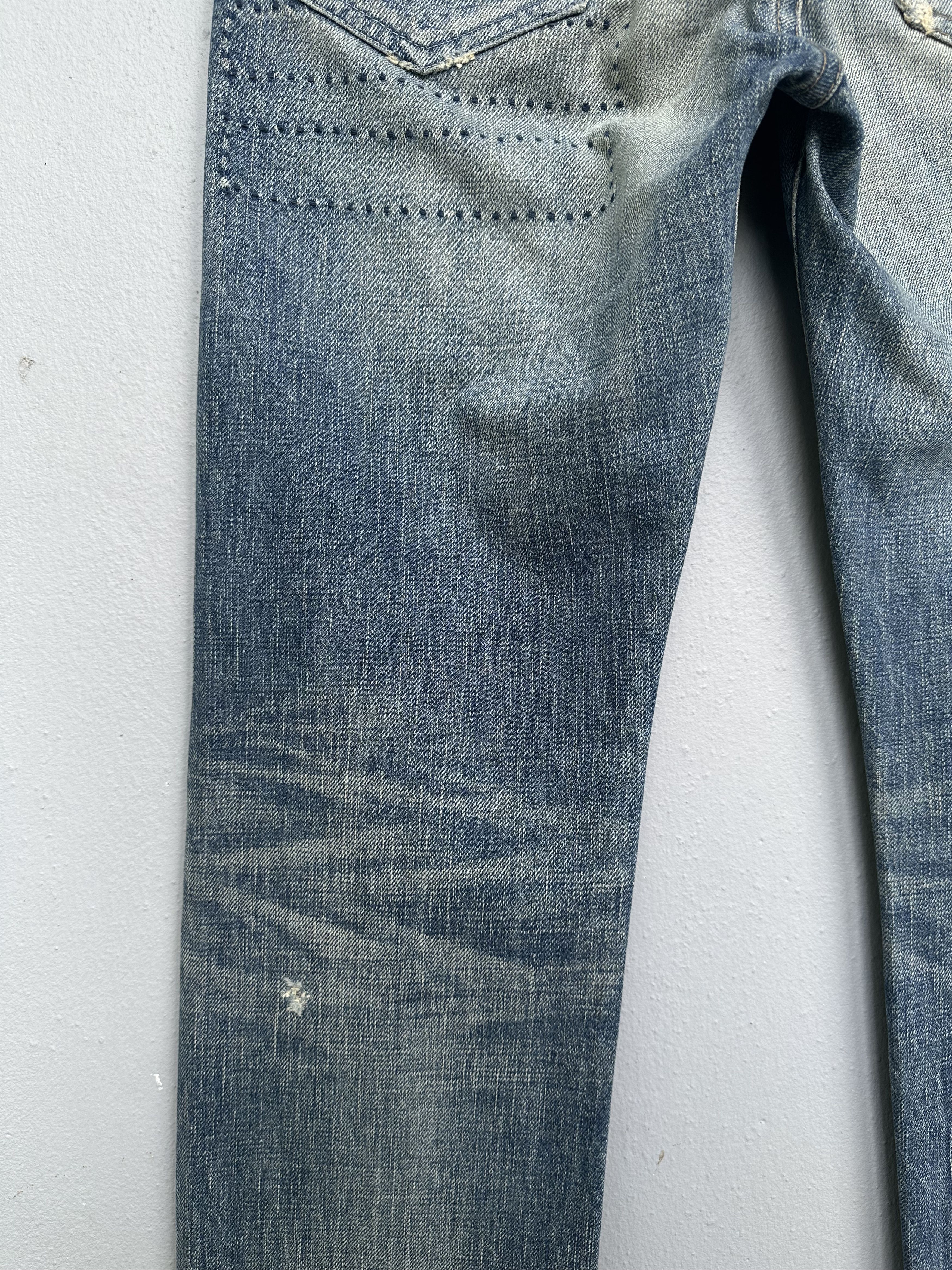 OMNIGOD Vtg Distressed Rips Boro Patchwork Omnigod Flare Denim Jeans Size US 29 - 18 Thumbnail