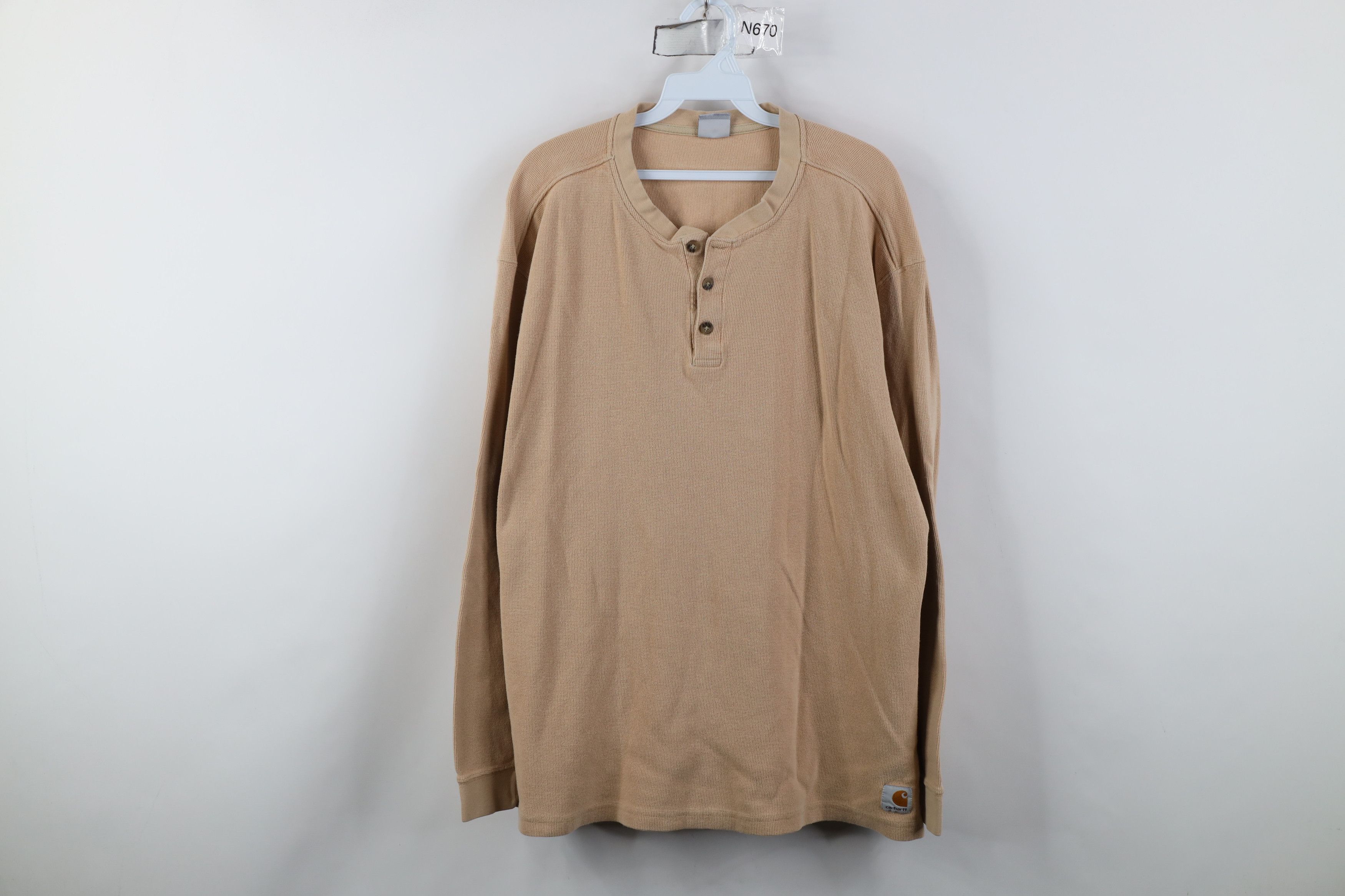 Carhartt Vintage Y2K Carhartt Waffle Knit Henley T-Shirt Khaki Size US XL / EU 56 / 4 - 1 Thumbnail
