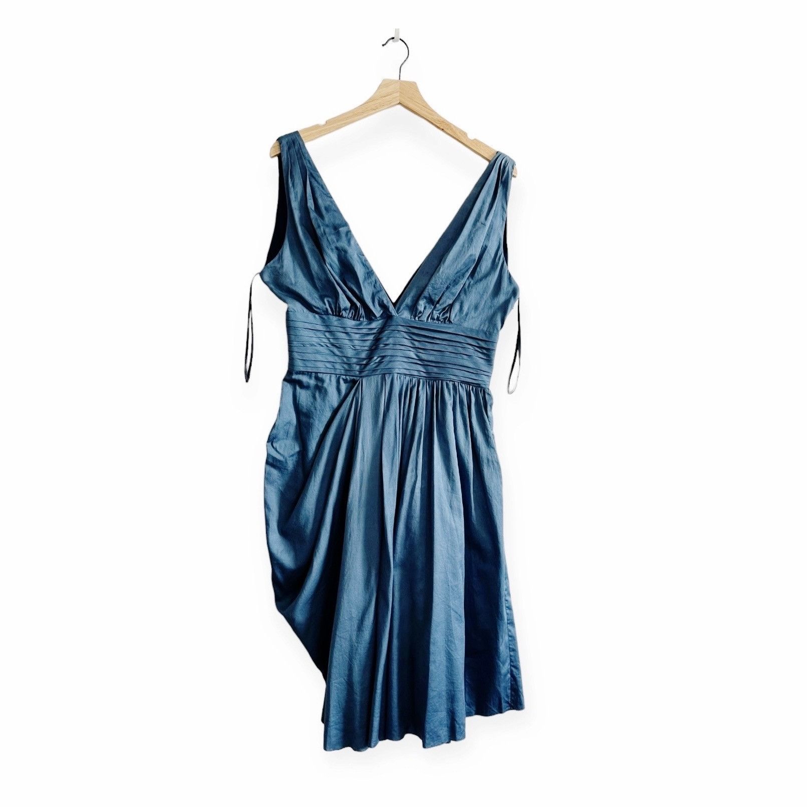 Prada Blue V Neck Midi Dress with Pleated details Size 46