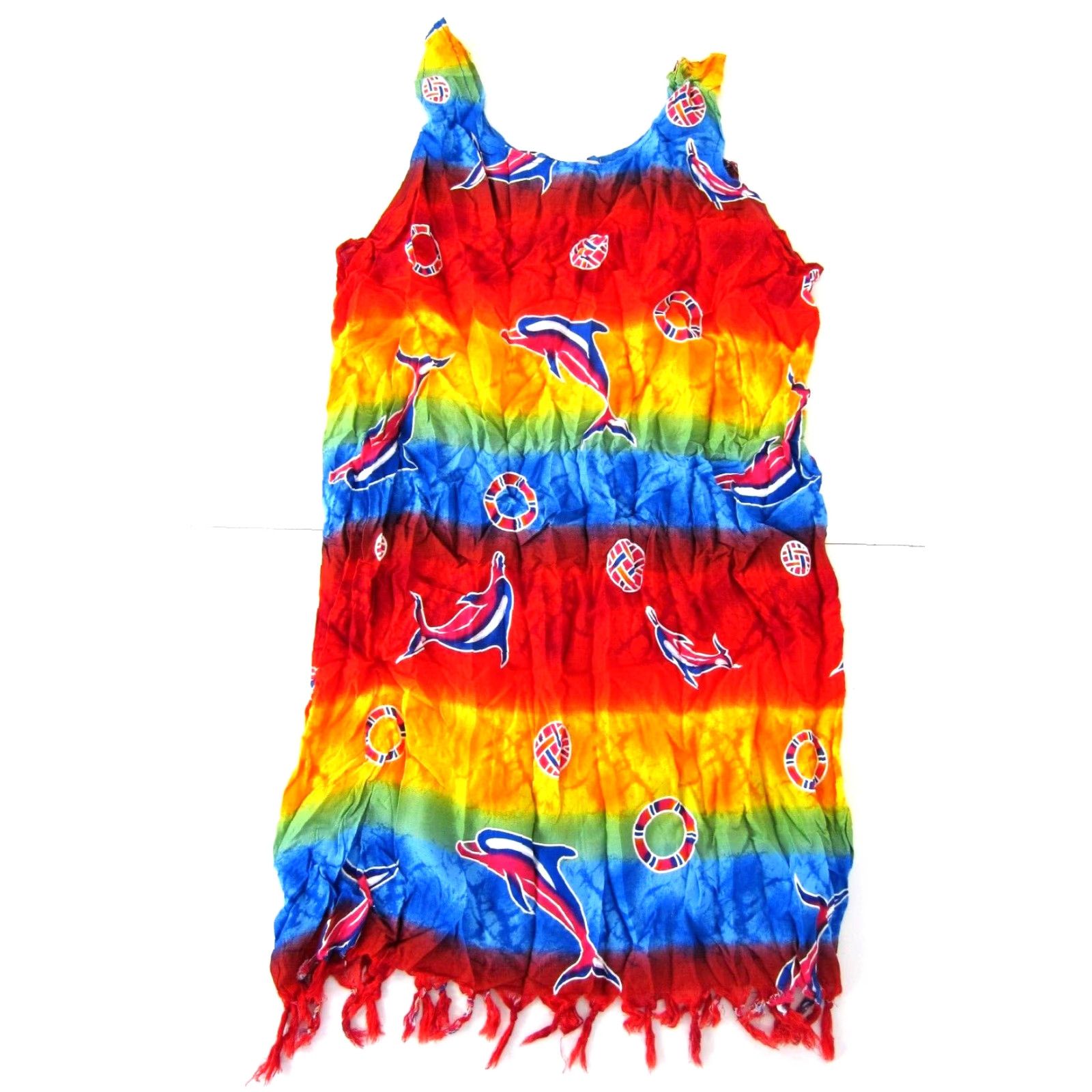 Vintage VINTAGE NWT Five Parrots Rainbow Tie Dye Dolphin Rayon Tank Sun Dress L Large Red Size L / US 10 / IT 46 - 2 Thumbnail