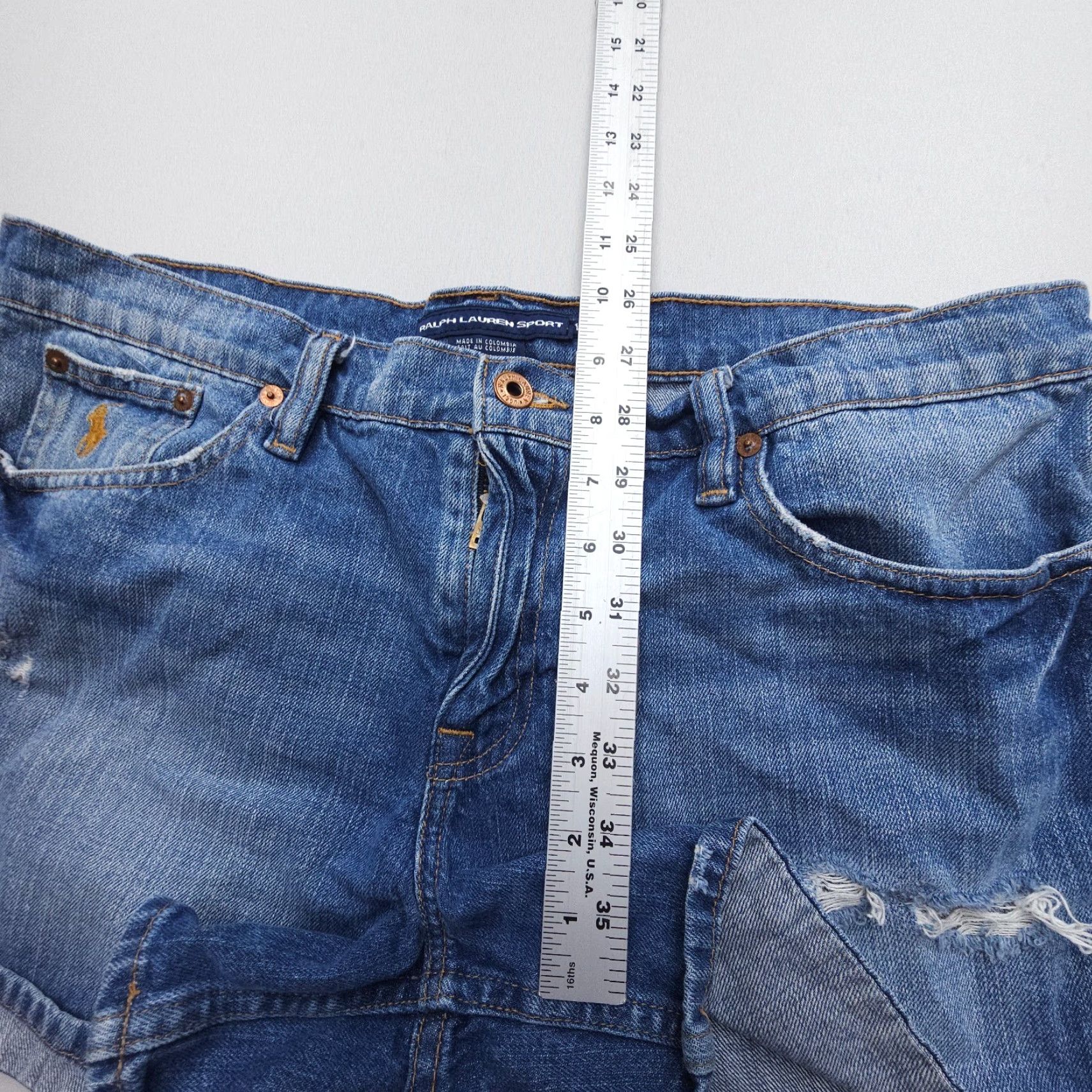 Polo Ralph Lauren Vtg / Y2K Ralph Lauren Sport Low Rise Micro Mini Shorts Size 12 Distressed Denim Size 34" / US 12 / IT 48 - 6 Thumbnail