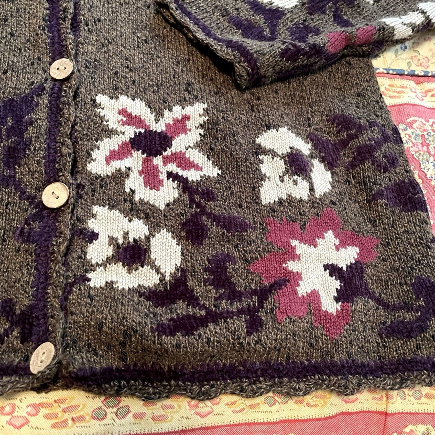 Coldwater Creek Coldwater Creek Cardigan Sweater L Olive Green Floral Silk Cotton Button Up Womens Casual Knit Bohemian Floral Pattern Open Front Size L / US 10 / IT 46 - 4 Thumbnail