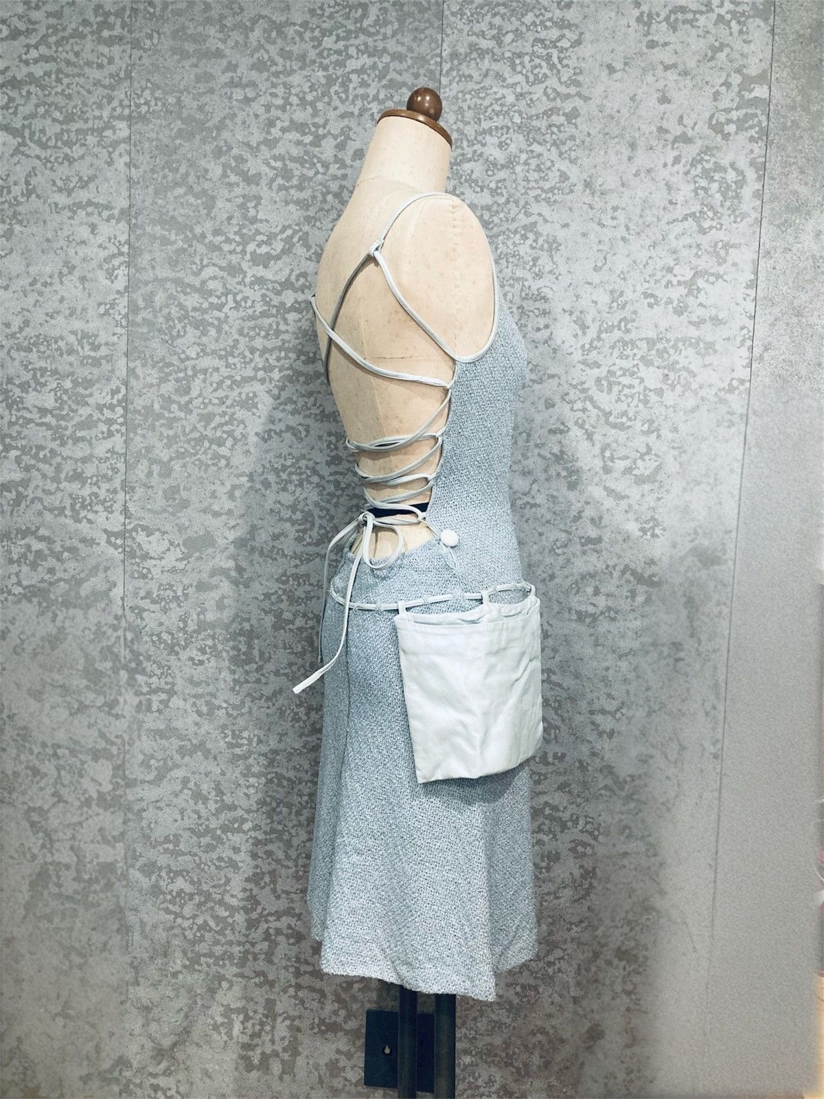 Japanese Brand 2000s Runway Open Back Knit Dress Lamb Leather Cord Y2K Size S / US 4 / IT 40 - 3 Thumbnail