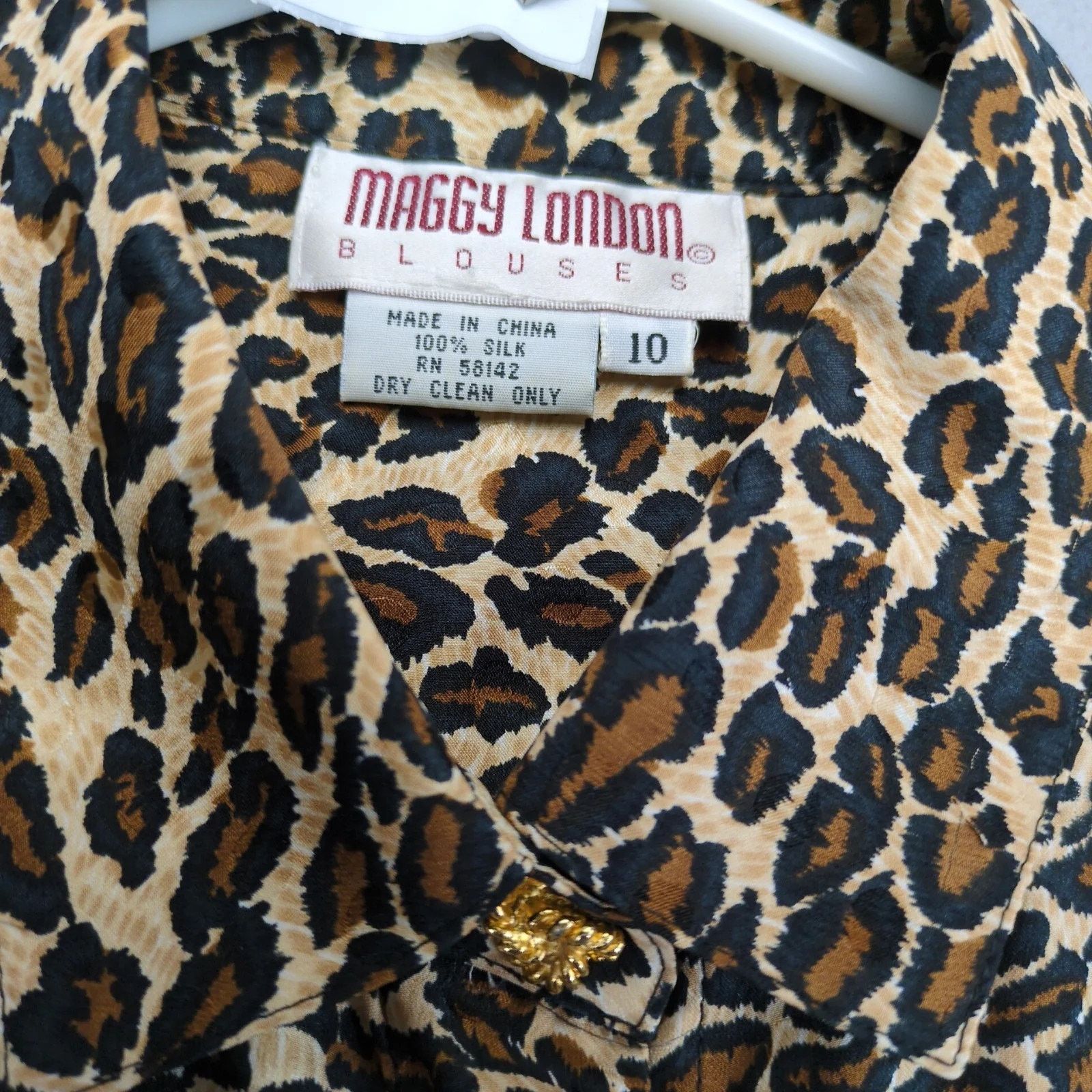 MAGGY LONDON Maggy London 100% Silk Leopard Print Blouse Top Women's 10 Size L / US 10 / IT 46 - 3 Thumbnail