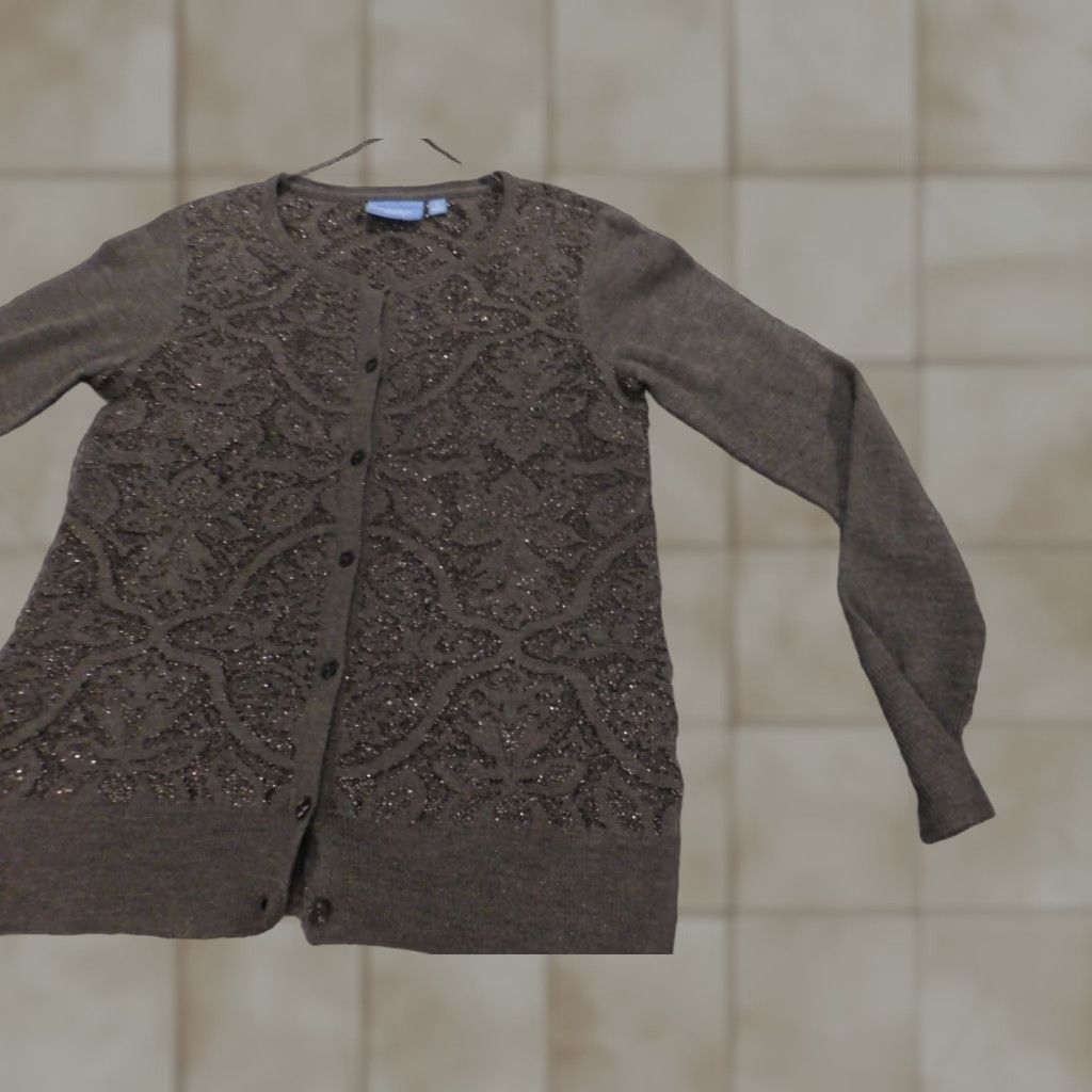 Vintage Simply Vera Vera Wang Womens Sweater Cardigan Gray Medium Knit Cable-Knit Button Raglan Sleeve Crew Neck Pullover Size M / US 6-8 / IT 42-44 - 1 Thumbnail