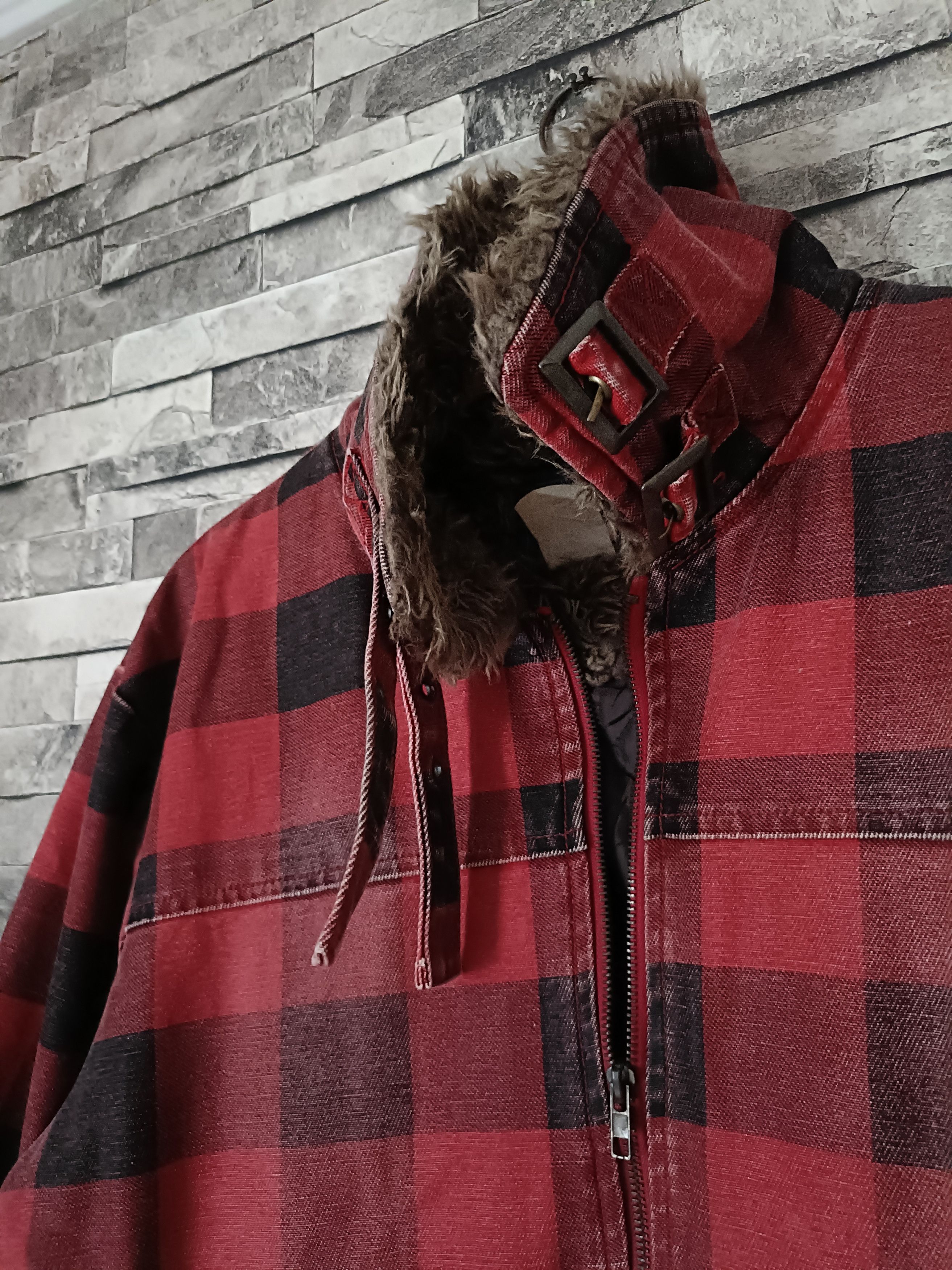 Vintage Vintage Woolrich buffalo plaid fur canvas biker jacket Size US XL / EU 56 / 4 - 4 Thumbnail