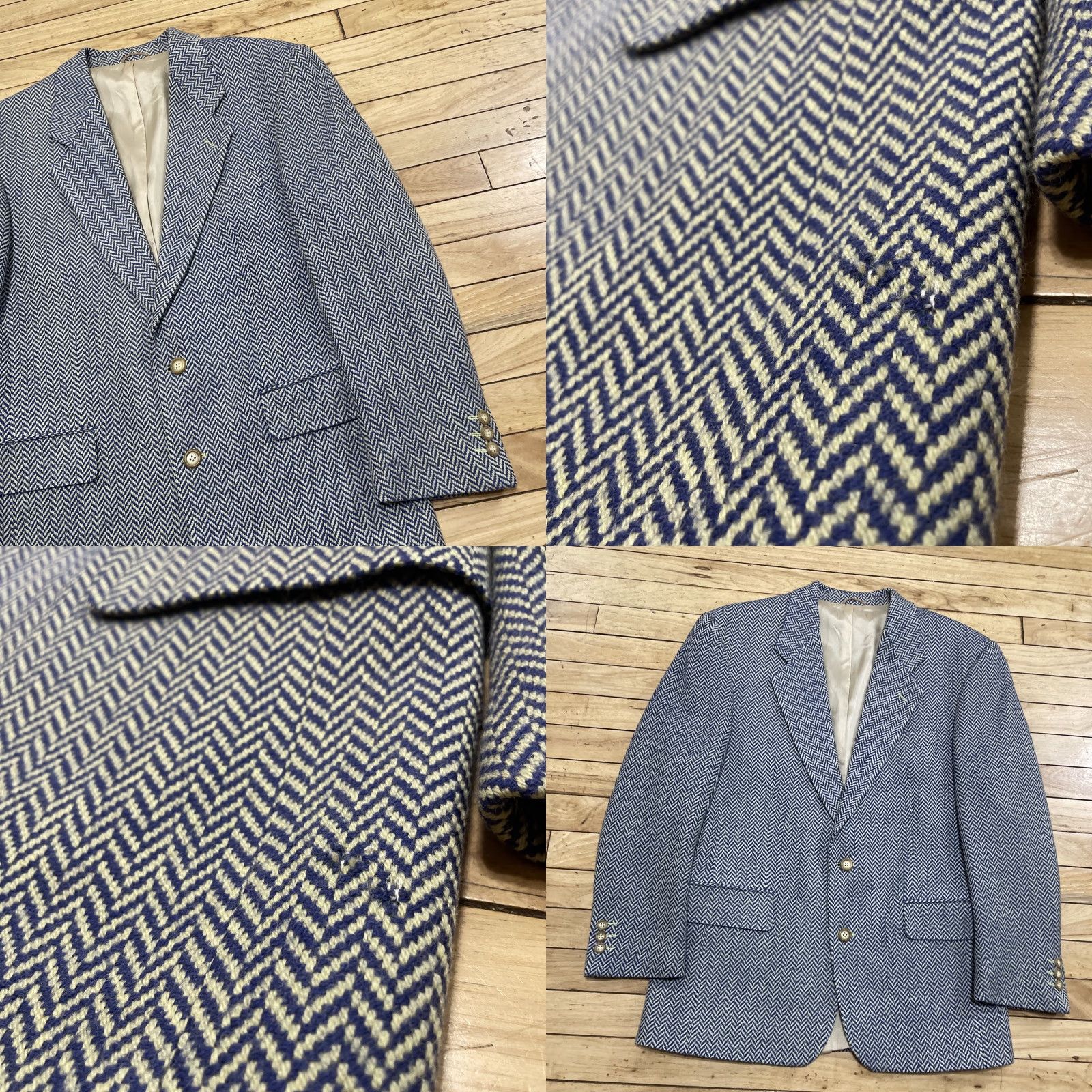 Vintage VINTAGE Only by Eckerle Wool Blazer Men 42R Tweed Herringbone Blue Yellow 90s Notch Lapel Single-Breasted 2-Button Casual Business Size 42R - 10 Thumbnail