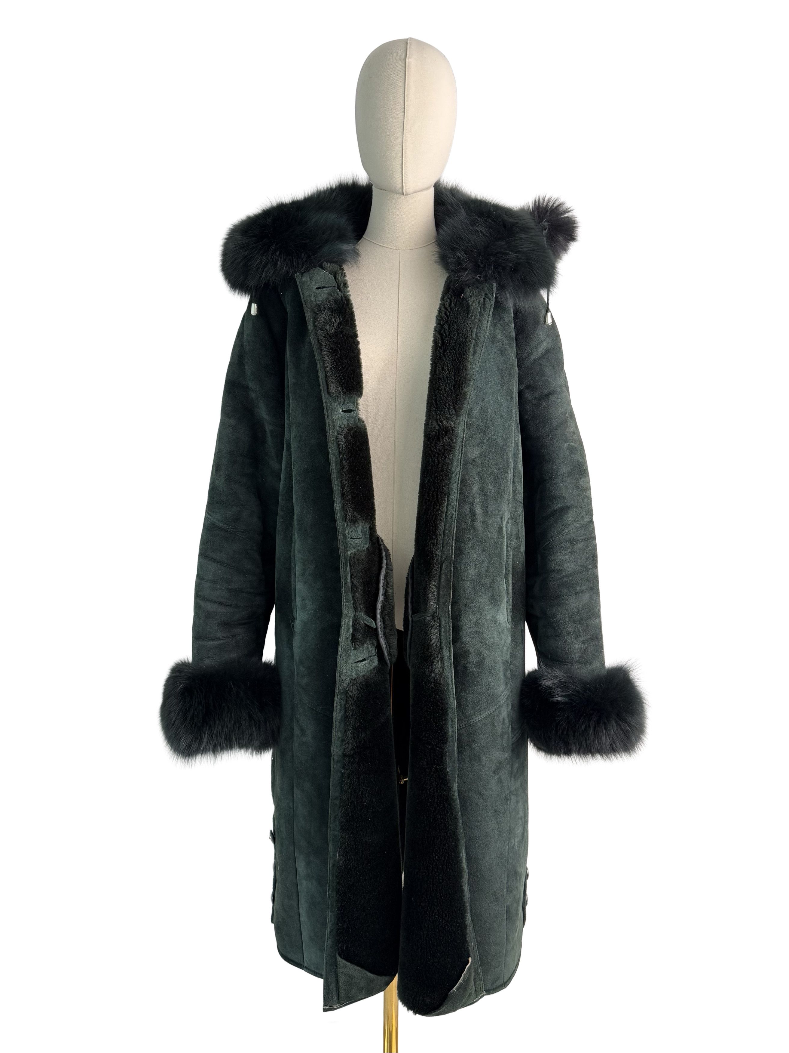 Vintage Vintage Genuine Shearling Sheepskin Long Coat Real Fur Trim Size XL / US 12-14 / IT 48-50 - 4 Thumbnail