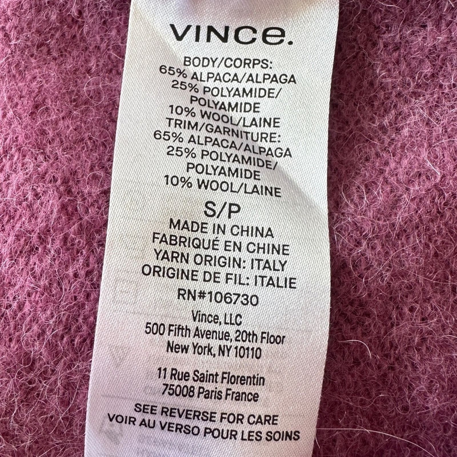 Vince VINCE Brushed V Neck Polo Alpaca & Wool-Blend Sweater Pink S Size S / US 4 / IT 40 - 15 Thumbnail
