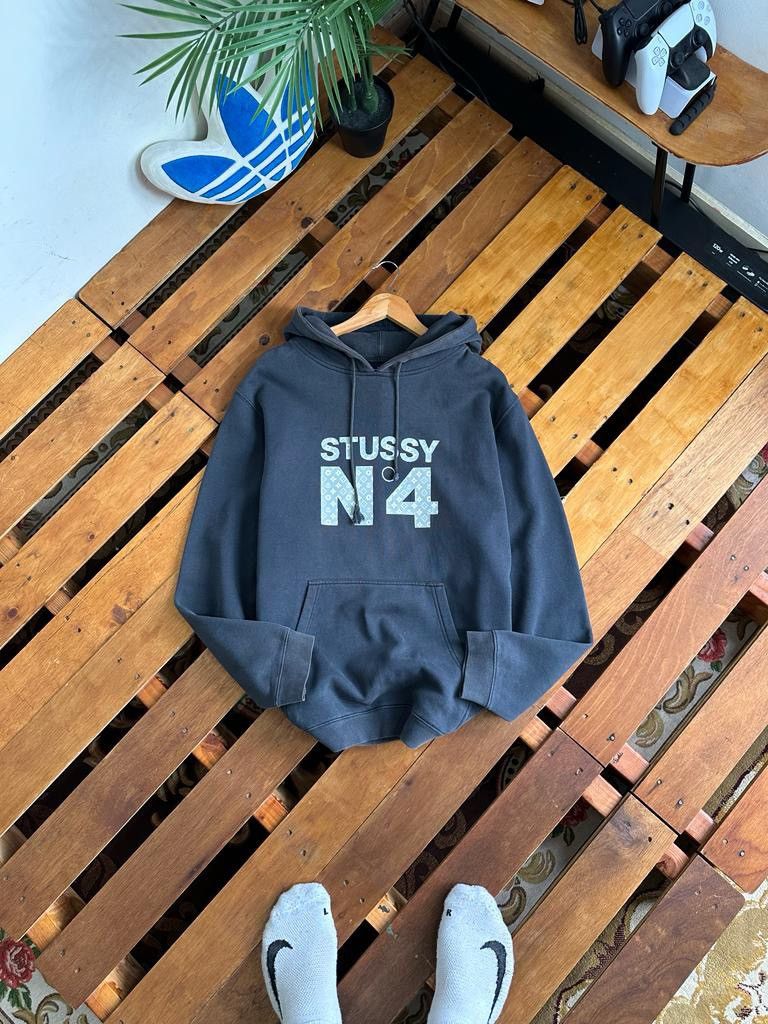 image of Stussy N4 Monogram Hoodie in Navy, Men's (Size Large)
