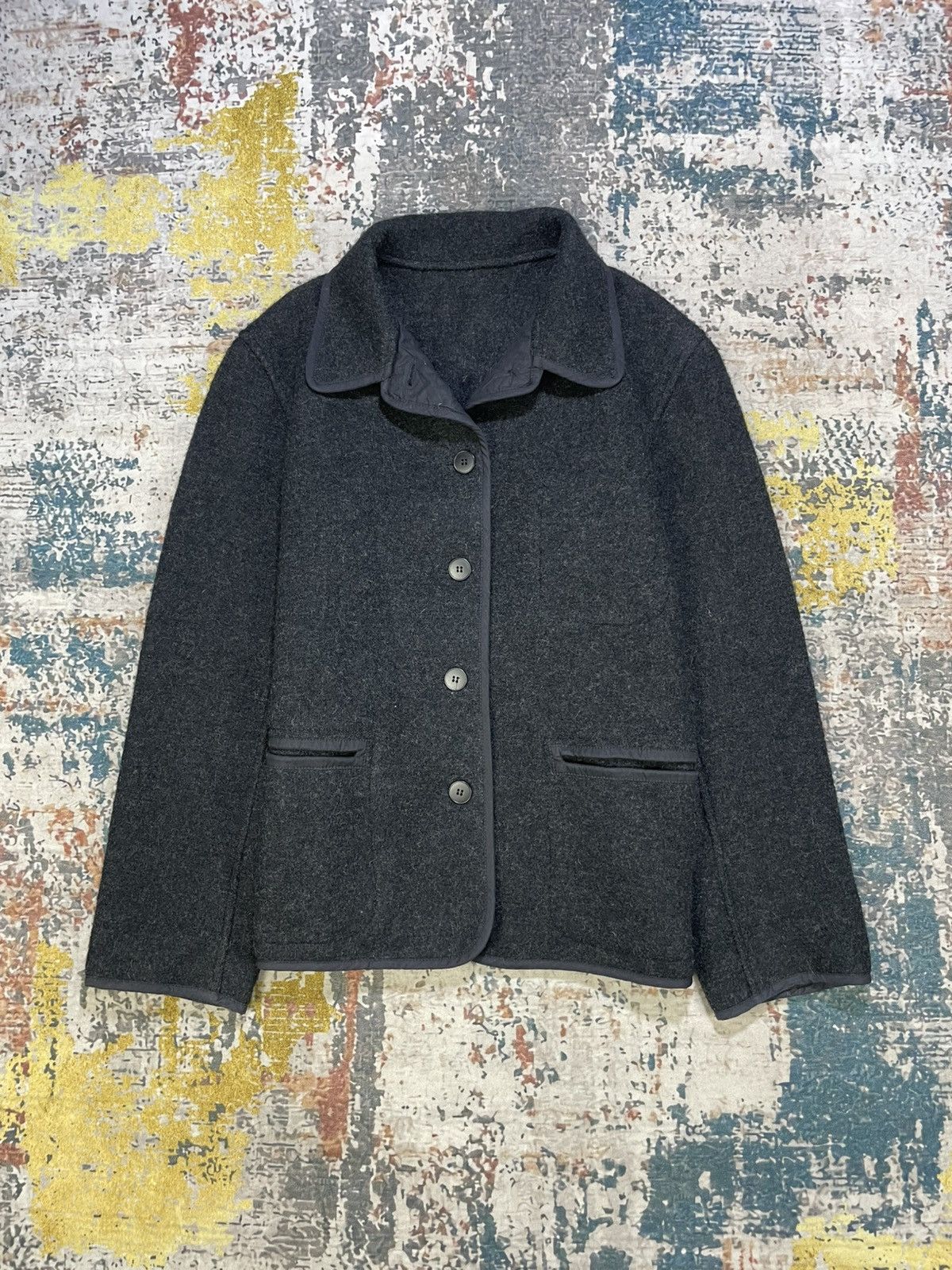 agnes b. Vintage Agnes B. Ash Gray Piped Trim Button Up Wool Jacket Size XS / US 0-2 / IT 36-38 - 1 Thumbnail
