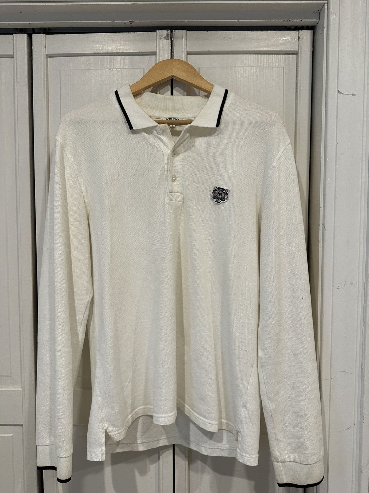Kenzo Kenzo - Tiger Crest Long Sleeve White Polo Size US L / EU 52-54 / 3 - 1 Thumbnail