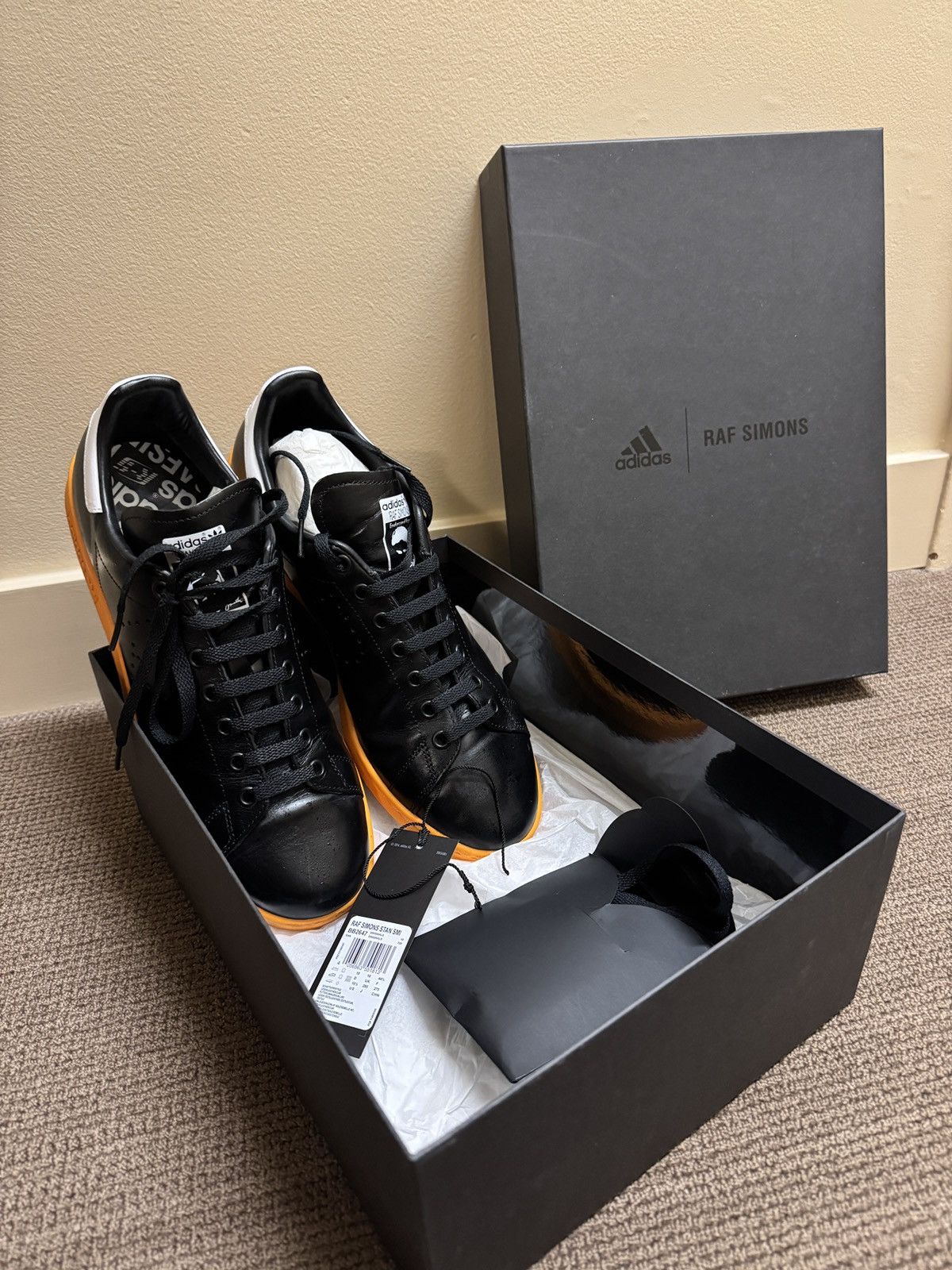 Adidas × Raf Simons RAF SIMONS Stan Smith Black/Orange Size US 10.5 / EU 43-44 - 1 Thumbnail
