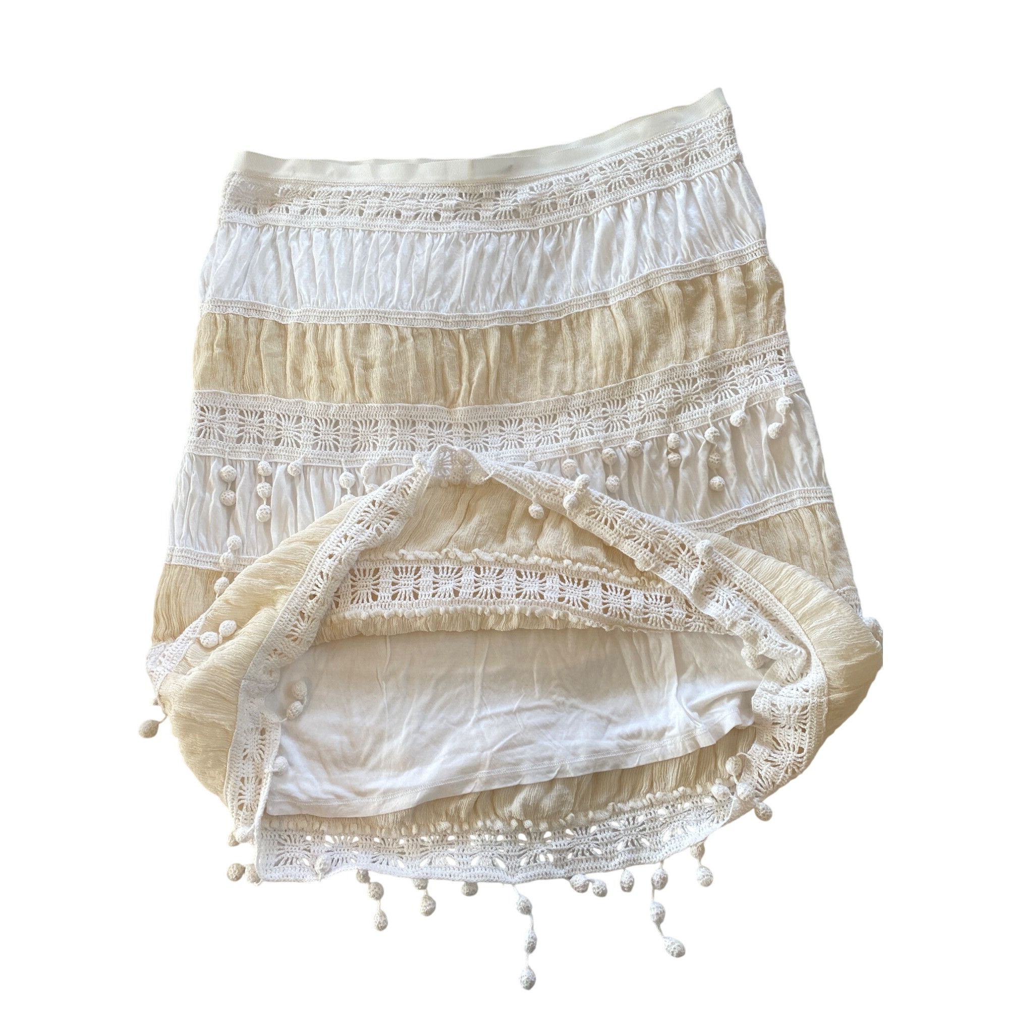 Trina Turk Trina Turk Skirt w/ Pom Poms Women's 12 Ivory Beige Cotton Size 34" / US 12 / IT 48 - 8 Thumbnail