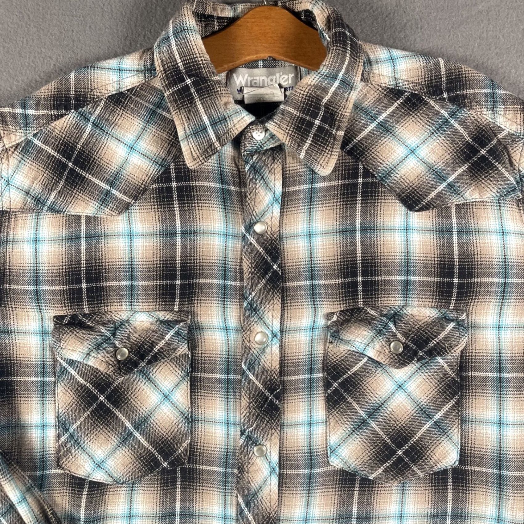 Wrangler Wrangler Wrancher Pearl Snap Western Shirt Mens M Black Plaid Size US M / EU 48-50 / 2 - 2 Thumbnail