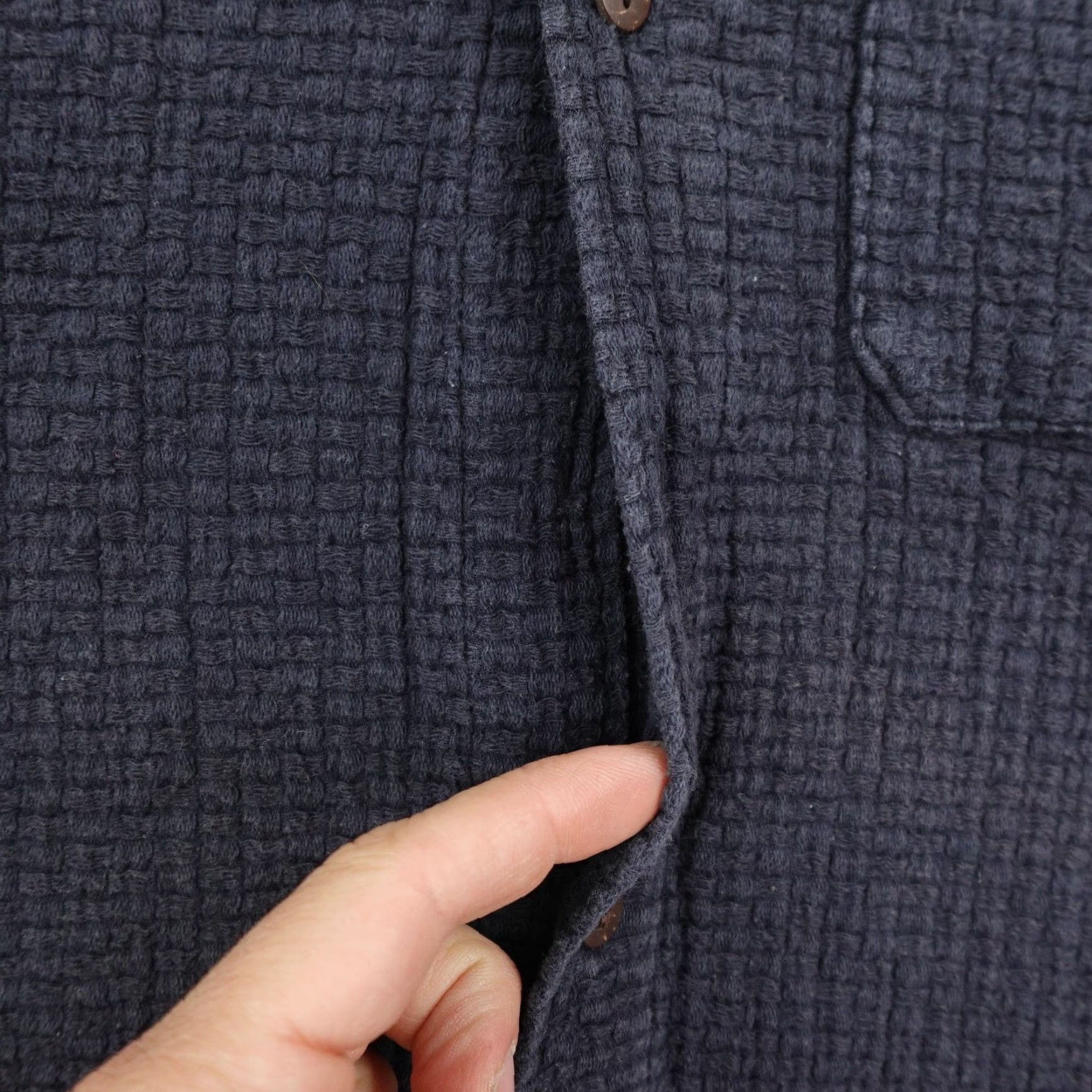 Vintage Kenny Flowers Shirt Mens Large Navy Blue Waffle Knit Textured Button Up Camp Size US L / EU 52-54 / 3 - 5 Thumbnail