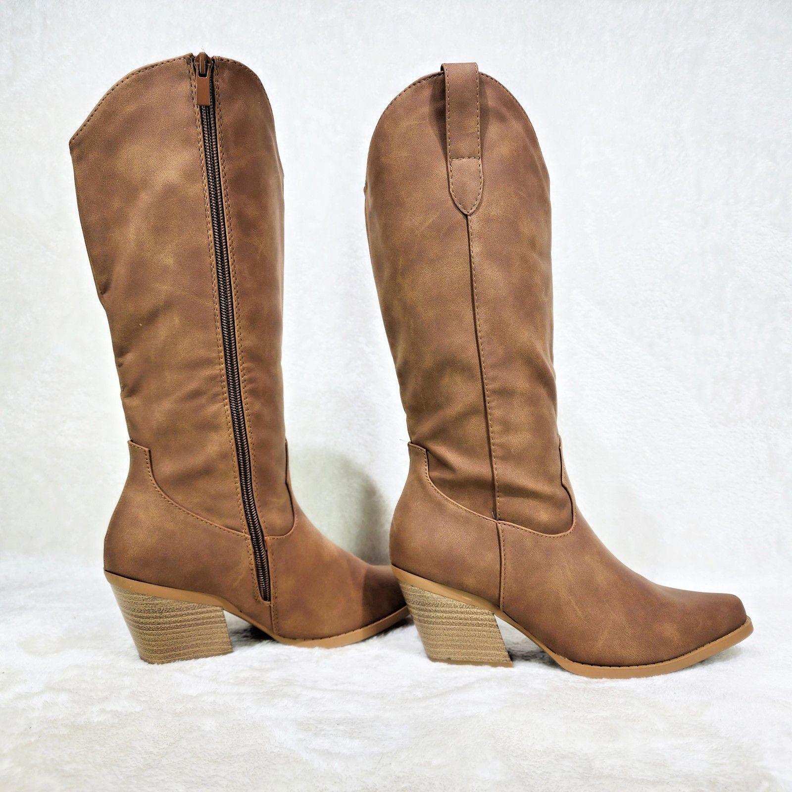 Other Tan Brown Faux Nubuck Country Western Cowgirl Knee Boots Size US 7.5 / IT 37.5 - 2 Thumbnail