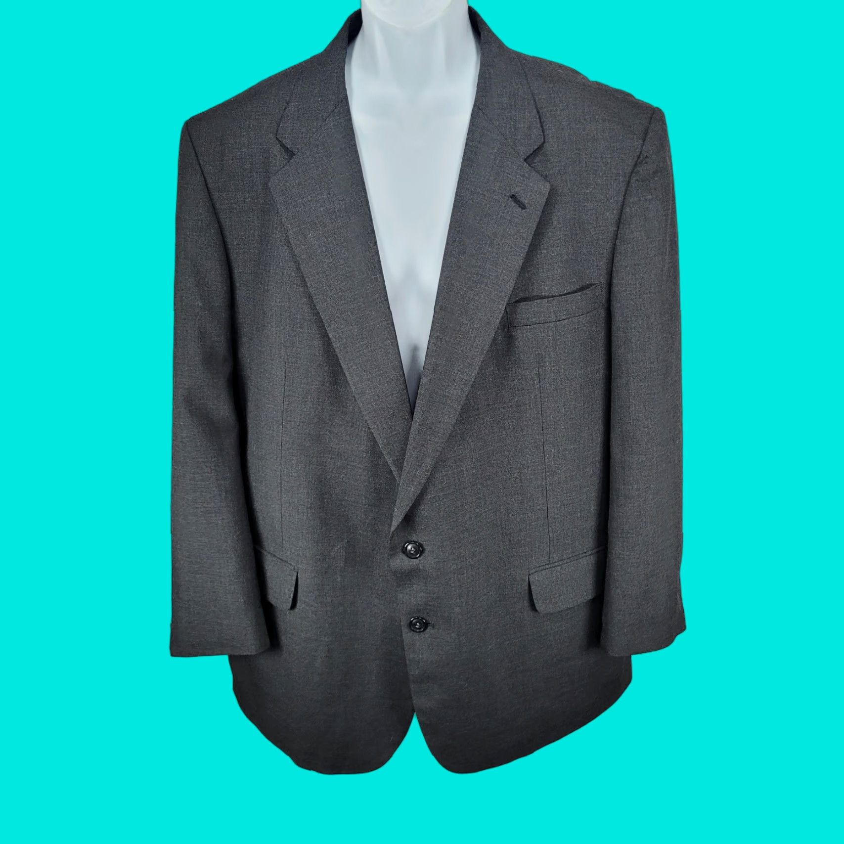 Stafford Stafford Grey Worsted Wool Blend 2 Button Vented Notch Blazer Sport Coat 50R Mens Regular Wool Polyester Gray Notch Lapel 2 Piece Classic Size 50R - 1 Thumbnail