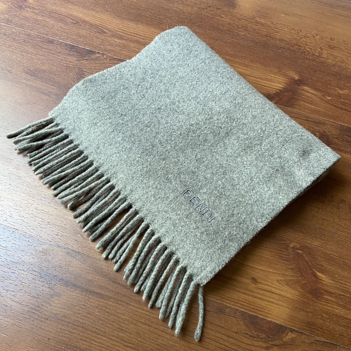 Fendi FENDI 100% Wool Grey Scarf with Brand Embroidery Size ONE SIZE - 7 Thumbnail