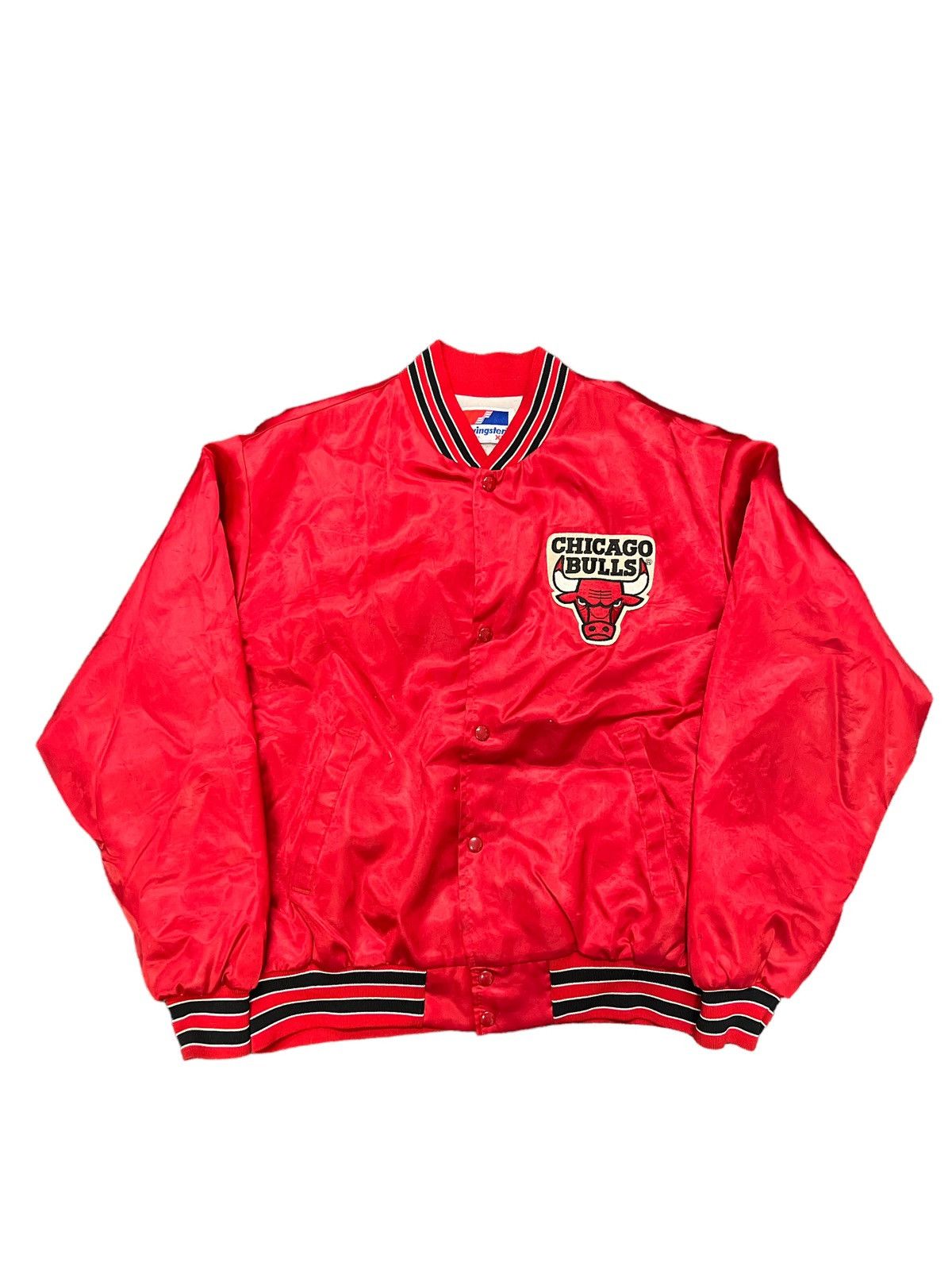 image of Swingster Vintage Chalkine Satin Starter Bulls Jacket Chicago in Red, Men's (Size XL)