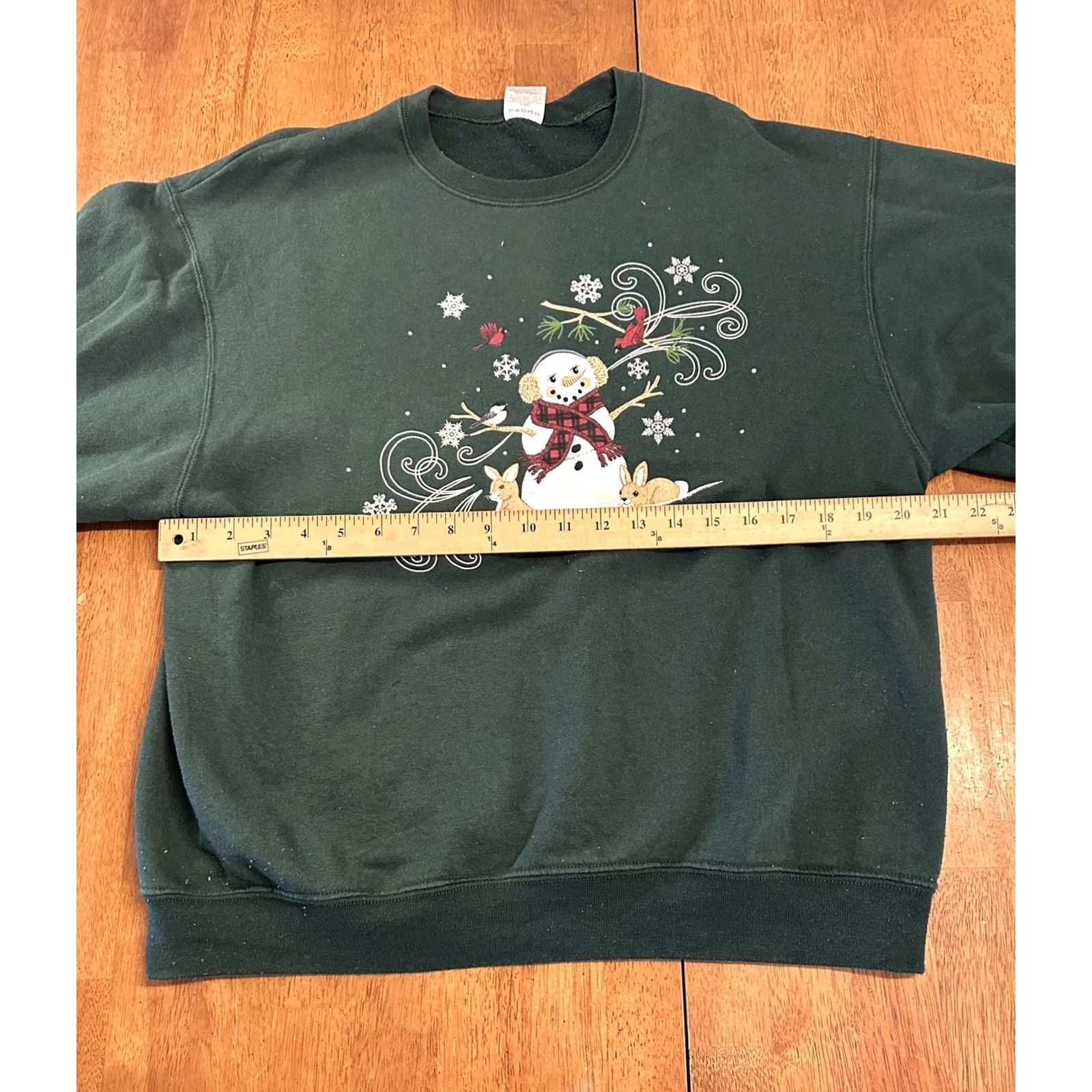 Jerzees VINTAGE Snowman Crewneck Sweatshirt L Green Unisex Adults Flower Size US L / EU 52-54 / 3 - 5 Thumbnail