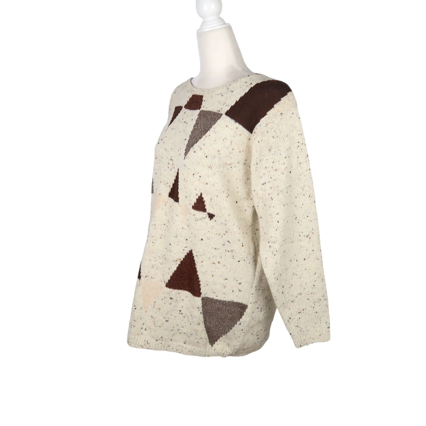 Vintage VINTAGE Milano Cream Brown Speckled Triangle Sweater S Women Long Sleeve Knit Pullover 90s 80s Casual Size S / US 4 / IT 40 - 3 Thumbnail