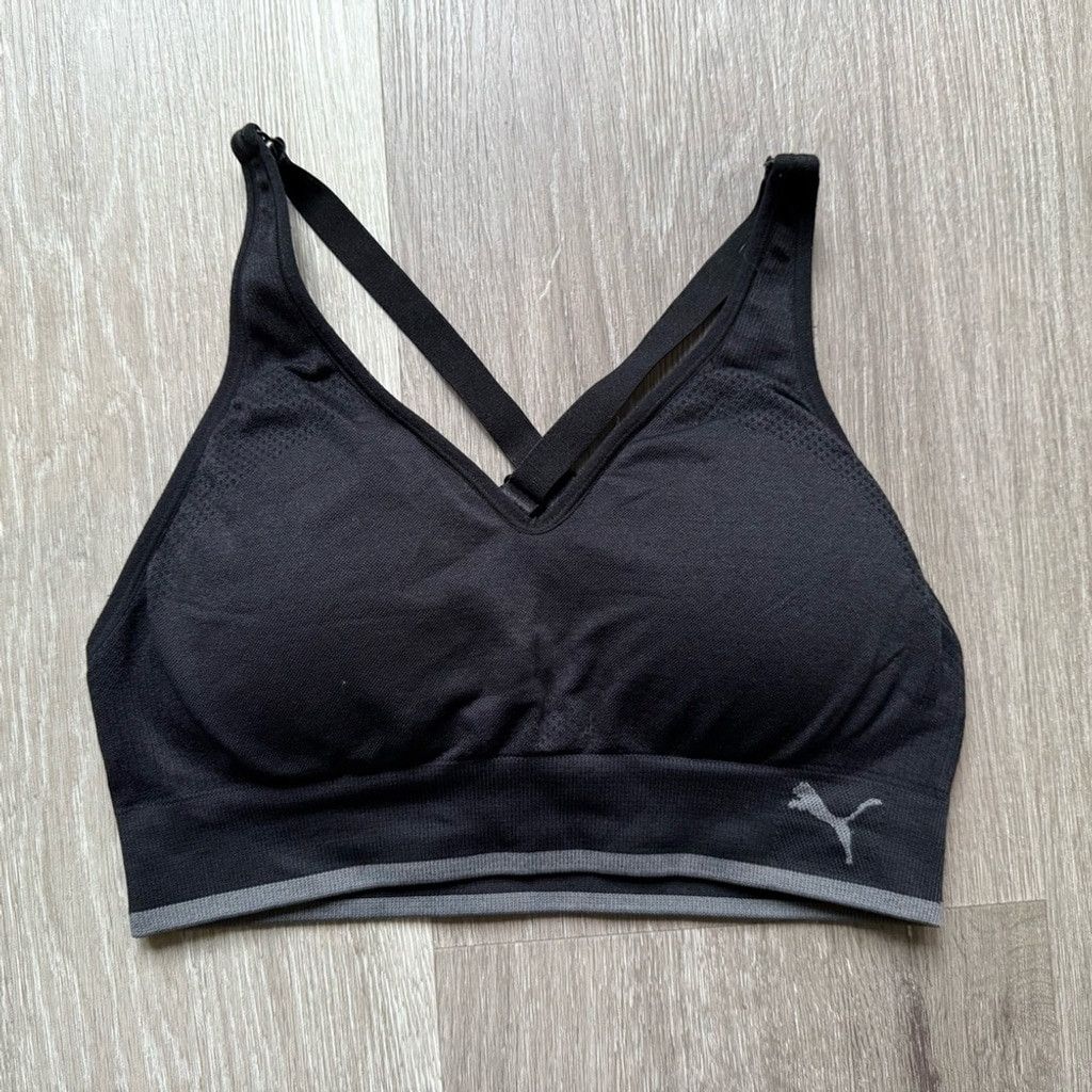 Puma Puma Black V-Neck Sports Bra with Wide Straps Size ONE SIZE - 1 Thumbnail