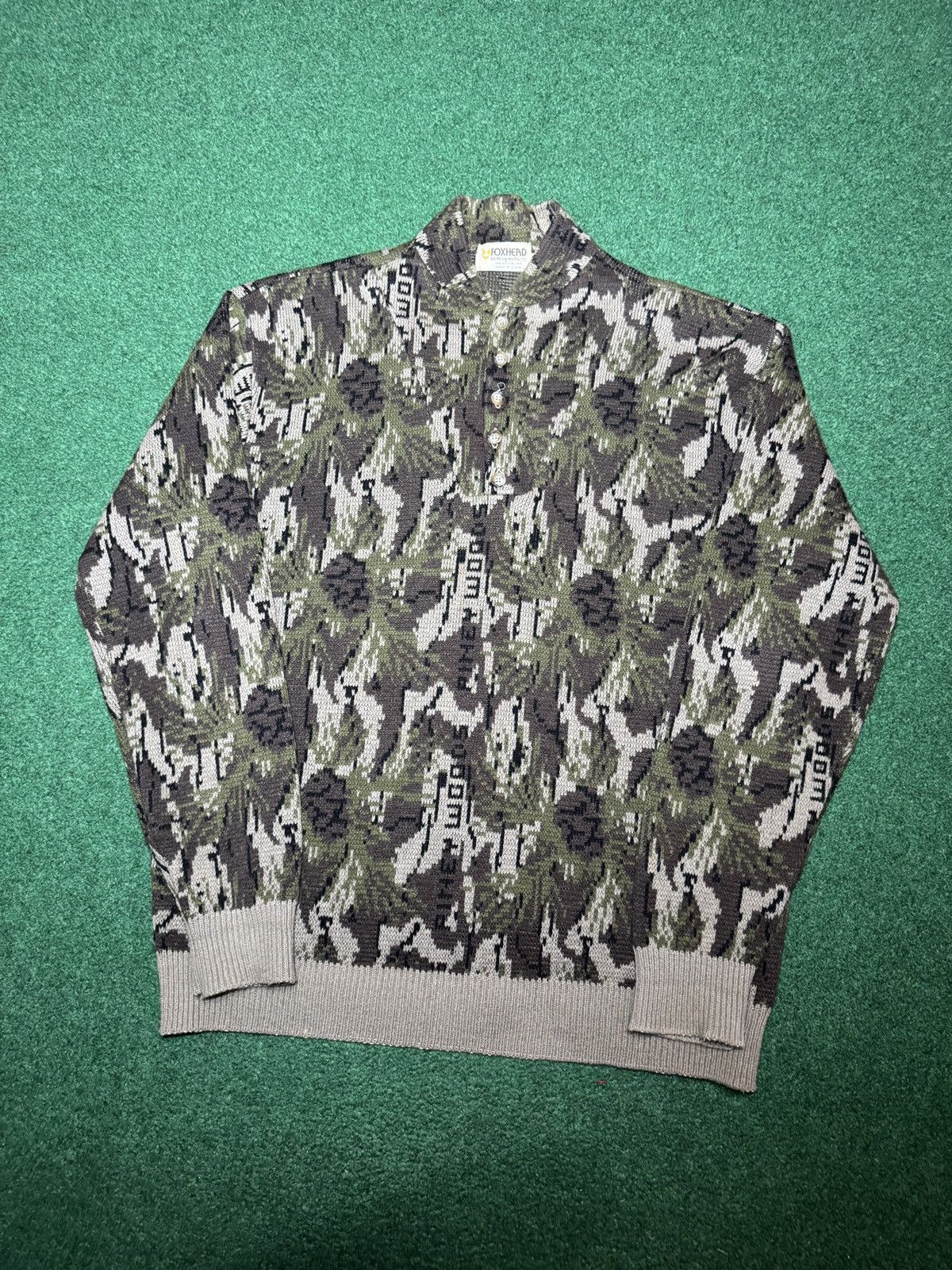 Vintage Vintage Foxhead Knit Camo Henley XXL 80s 90s Sweater Size US XXL / EU 58 / 5 - 1 Thumbnail