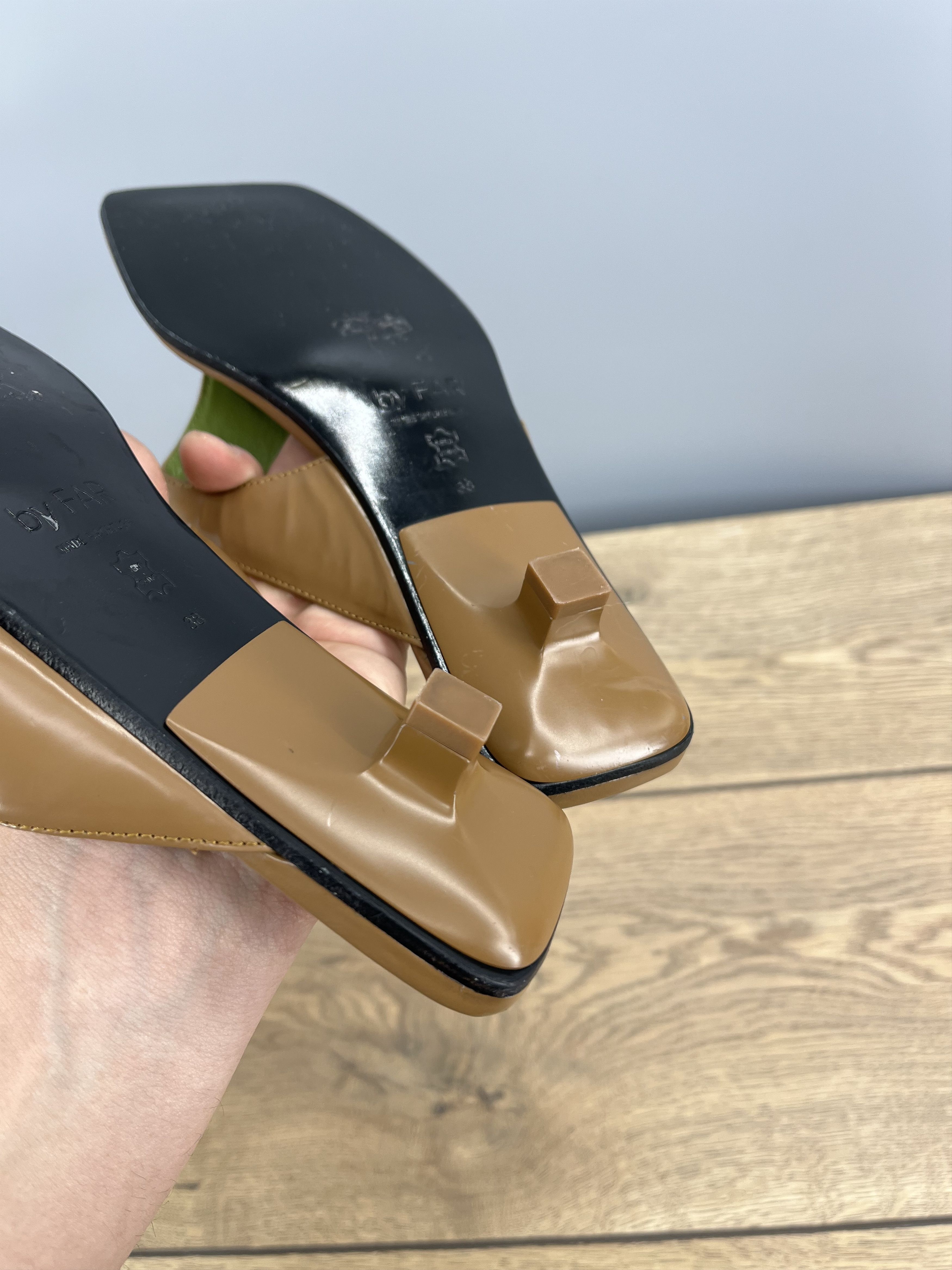 By Far By Far Brown Leather Thong Sandals Square Toe Size US 7.5 / IT 37.5 - 7 Thumbnail