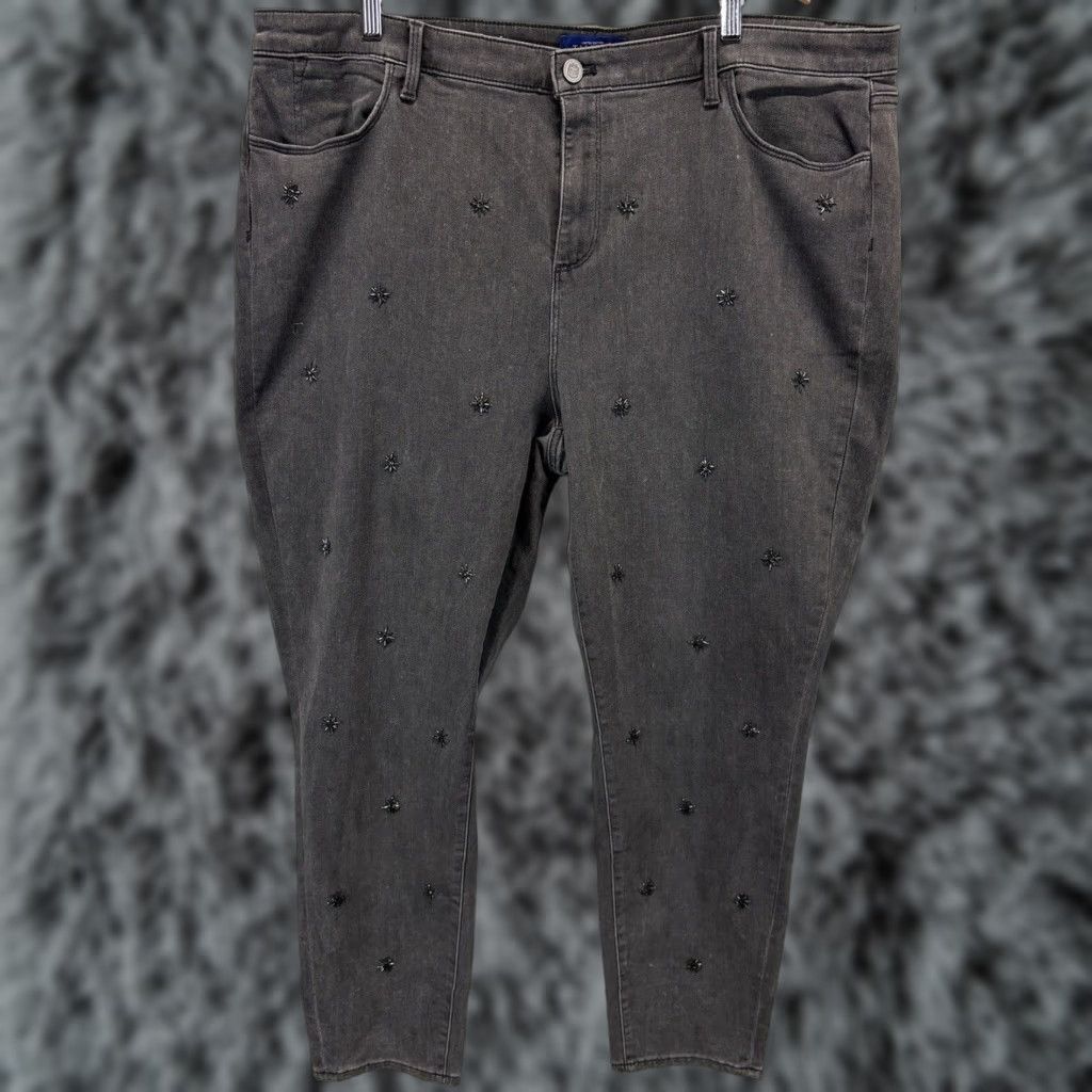 Talbots TALBOTS Special Edition High Rise Jegging Ankle Jeans 24W Plus Faded Black Gray Beaded Womens Size 42" / US 20 - 1 Thumbnail