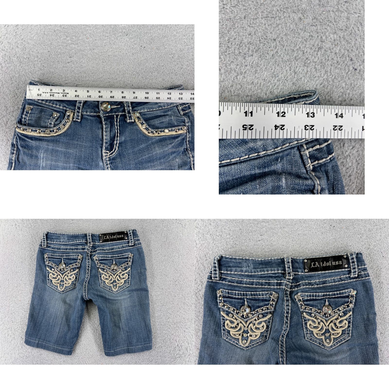 Denime LA Idol Womens Bermuda Shorts 29 Blue Denim Embroidered Bling Cotton Embellished 26x9 Casual Party/Cocktail Jeans/Shorts Womens Size 29" - 9 Thumbnail
