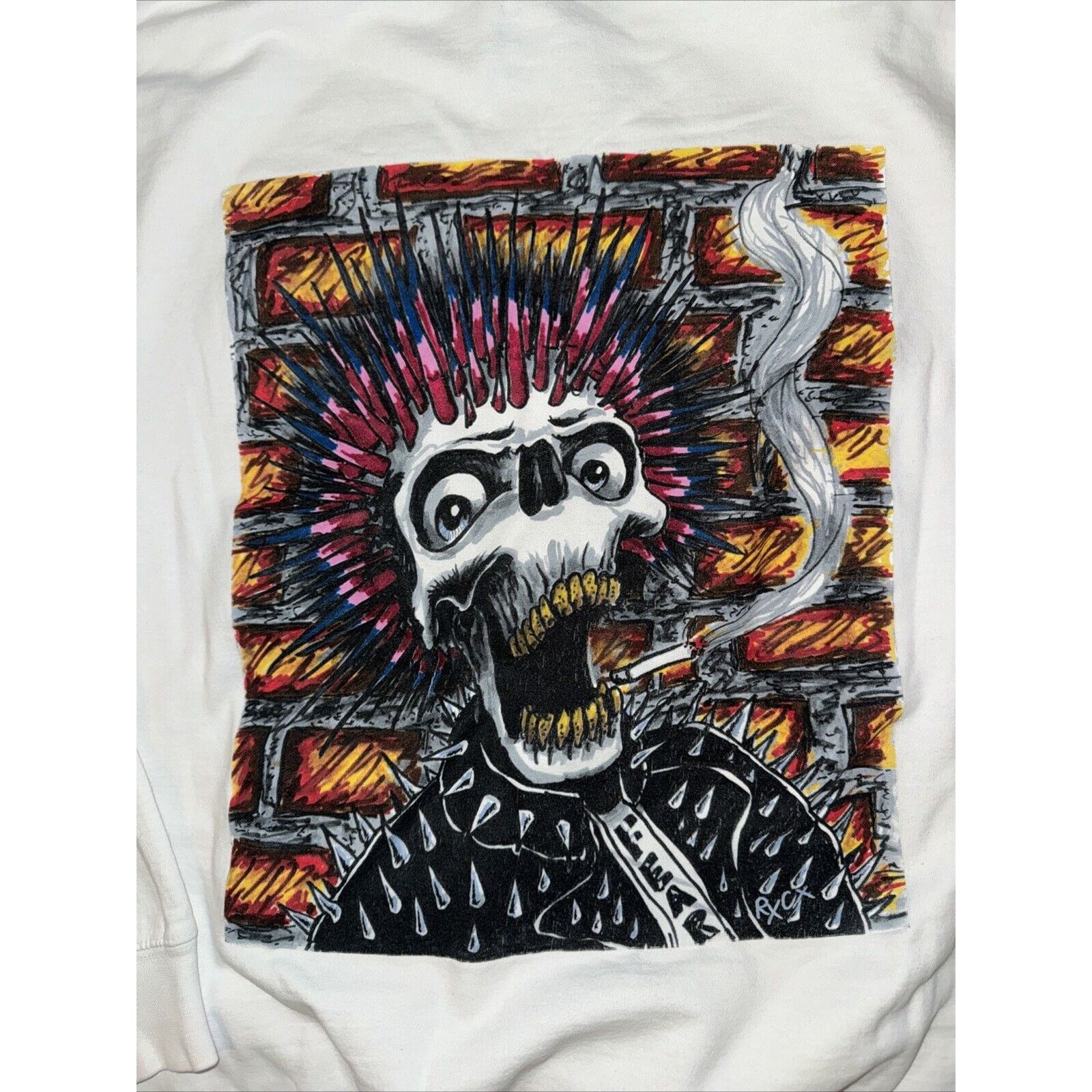 Japanese Brand × Vintage Anmals Magazine Punk Skull Hoodie White Large 22x27 Flames Size US L / EU 52-54 / 3 - 1 Thumbnail