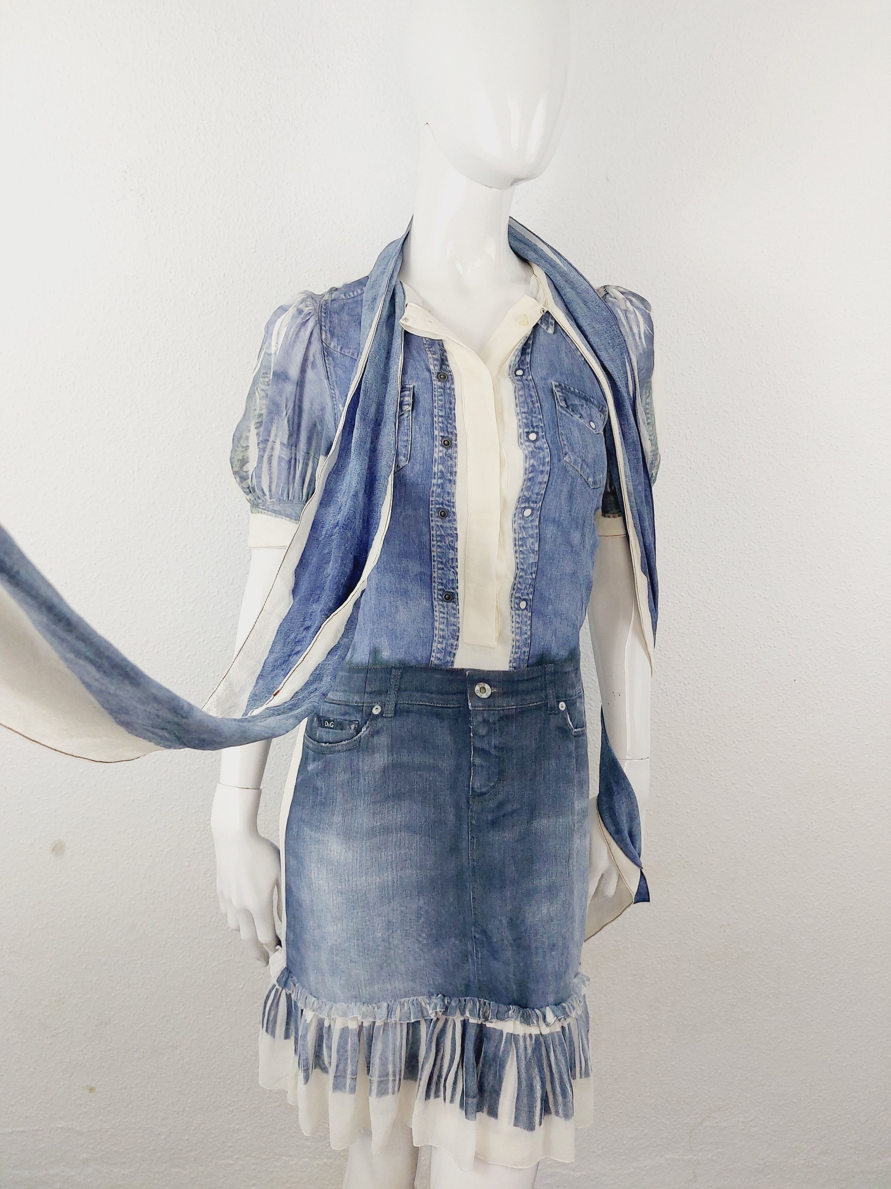 Dolce & Gabbana Dolce & Gabbana D&G Denim Optical Illusion Silk Dress Size M / US 6-8 / IT 42-44 - 3 Thumbnail