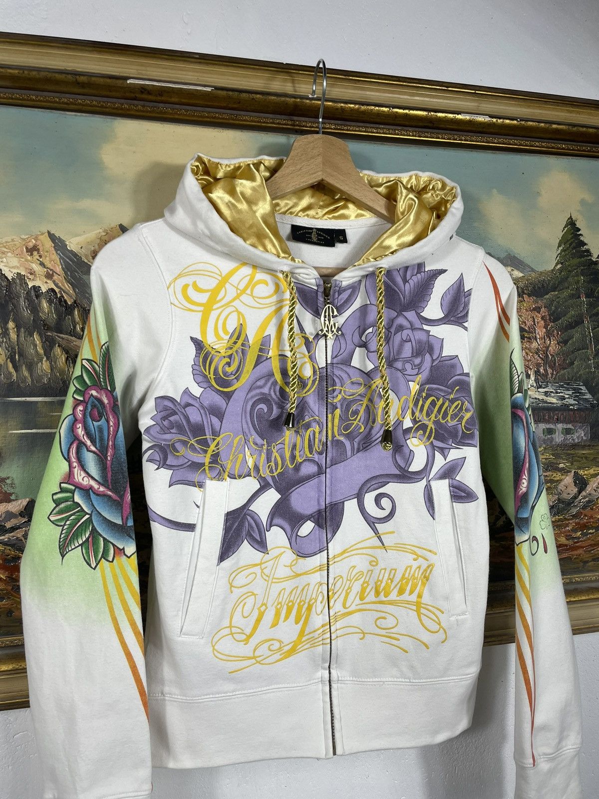 Christian Audigier × Ed Hardy × Vintage Ed Hardy Retro 00s Hoodie With Crystals Affliction Grunge Size US XXS / EU 40 - 5 Thumbnail
