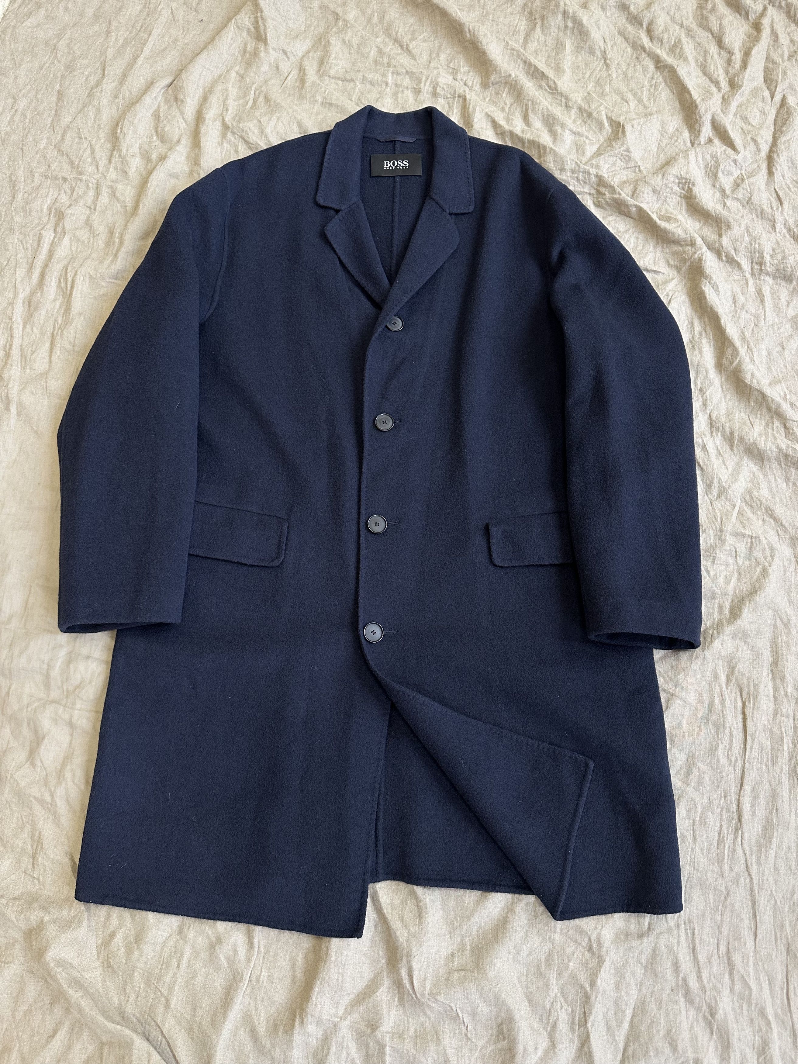 image of Cashmere Wool x Hugo Boss Wool Formal Casual Coat 6464Ac in Navy Blue, Men's (Size XL)